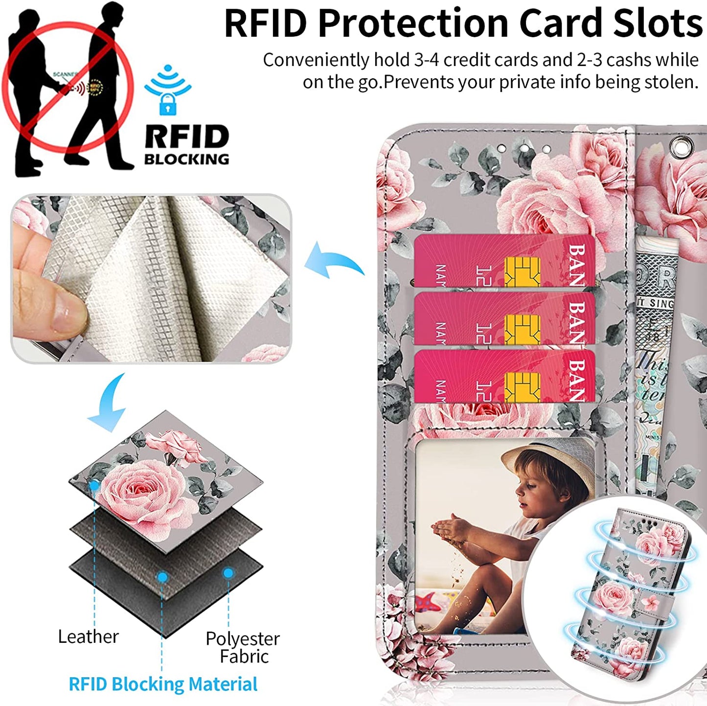 HOGGU Iphone 14 plus Case Wallet [Compatible with Magsafe] Magnetic Detachable Floral Flip PU Leather Case with Card Holder RFID Blocking, Hand Strap, Iphone 14 plus Wallet Case for Women Girls-Gray  HOGGU   