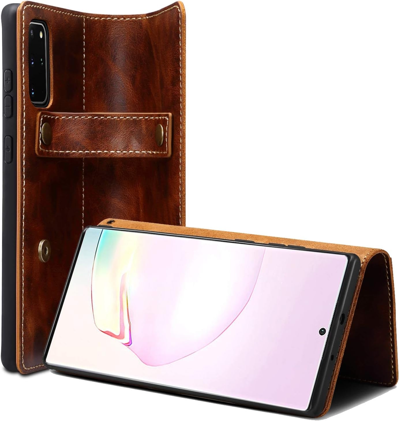 Kowauri Galaxy Note 20 Ultra Case, Magnet Snap Type Genuine Leather Wallet Case with Hand Strap [Card Holder] Stand Flip Cover Case for Samsung Galaxy Note 20 Ultra 5G 6.9 Inch (Brown)  Kowauri   