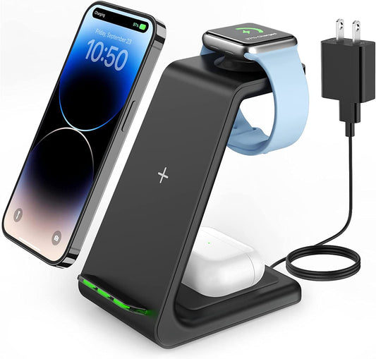 Wireless Charging Stand, GEEKERA 3 in 1 Wireless Charger Dock Station for Iphone 14 Pro Max/14 Pro/14 Plus/13/12/11/X/8 Series, Apple Watch Ultra/Se/8/7/6/5/4/3/2, Airpods Pro/3, Samsung Qi Phones  GEEKERA   