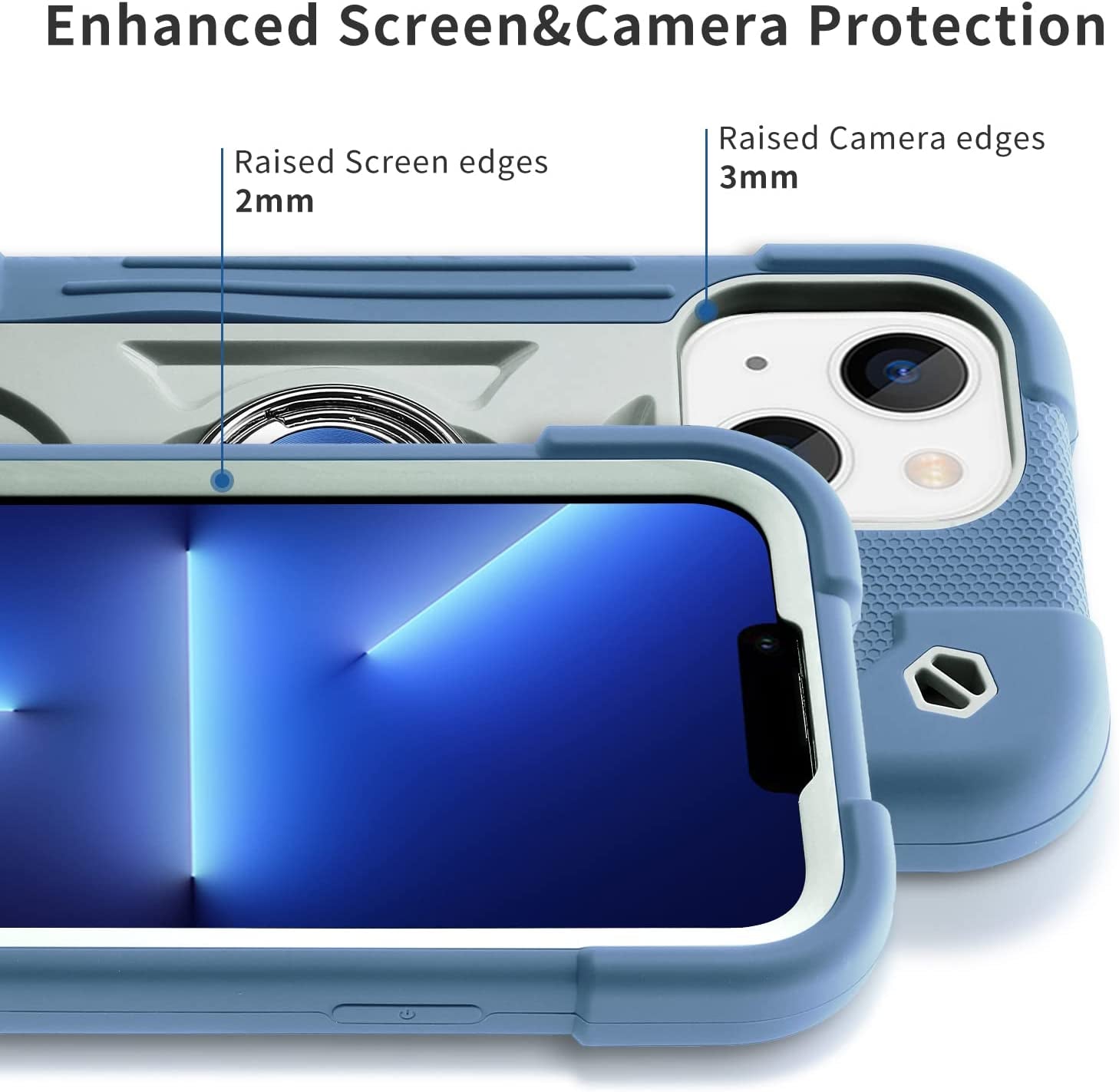 MARKILL Compatible with Iphone 14 Case/Iphone 13 Case 6.1 Inch with Built-In 360°Rotating Ring Stand, Military Grade Drop Protection Full Body Rugged Heavy Duty Protective Durable Cover. (Blue)  MARKILL   