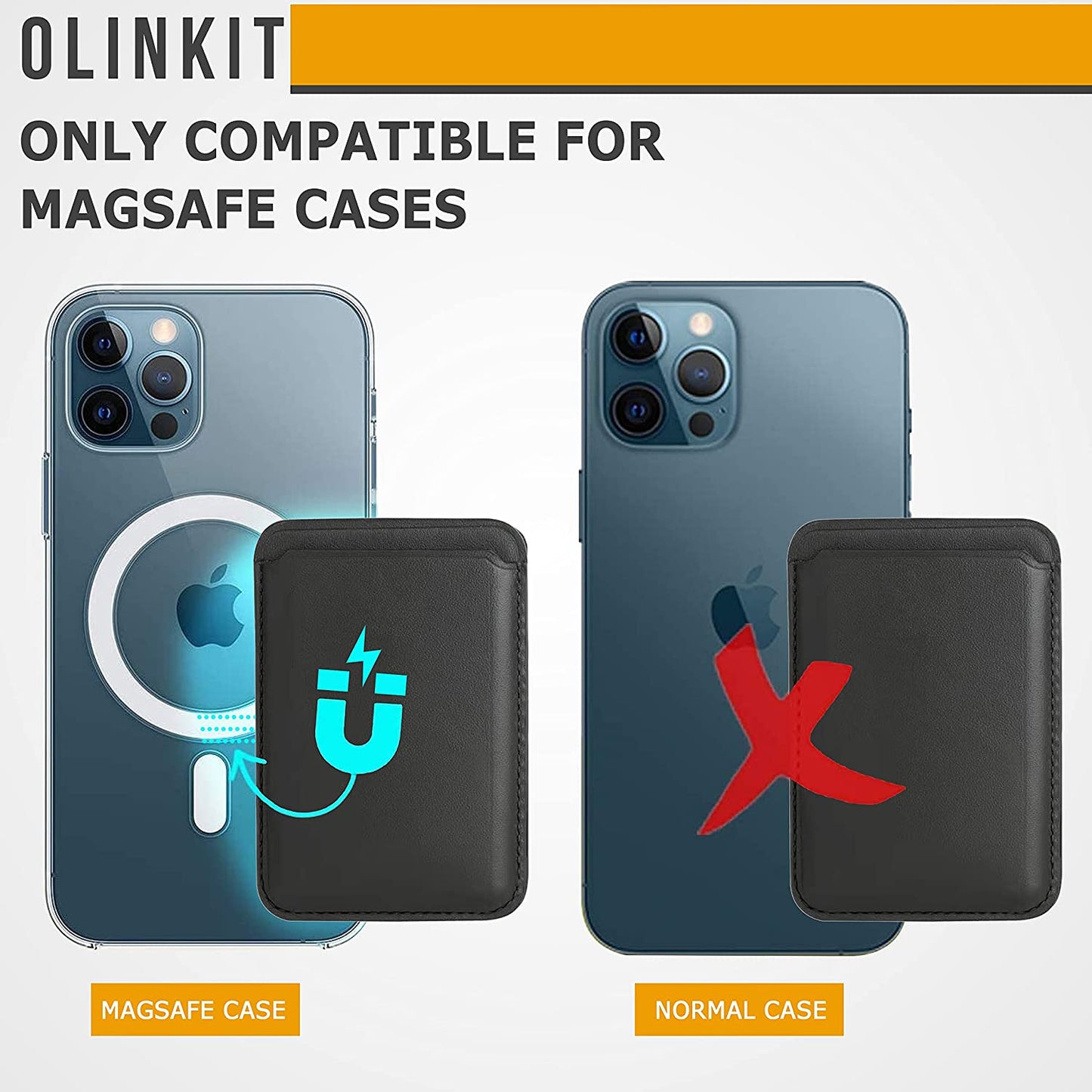 OLINKIT Iphone Magsafe Wallet - Magnetic Card Holder for Back of Phone - Mag Safe Wallet for Iphone 12 Mini Max Pro - Magnetic Wallet Iphone 12 - Magsafe Card Holder Black for Iphone Wallet  OLINKIT   