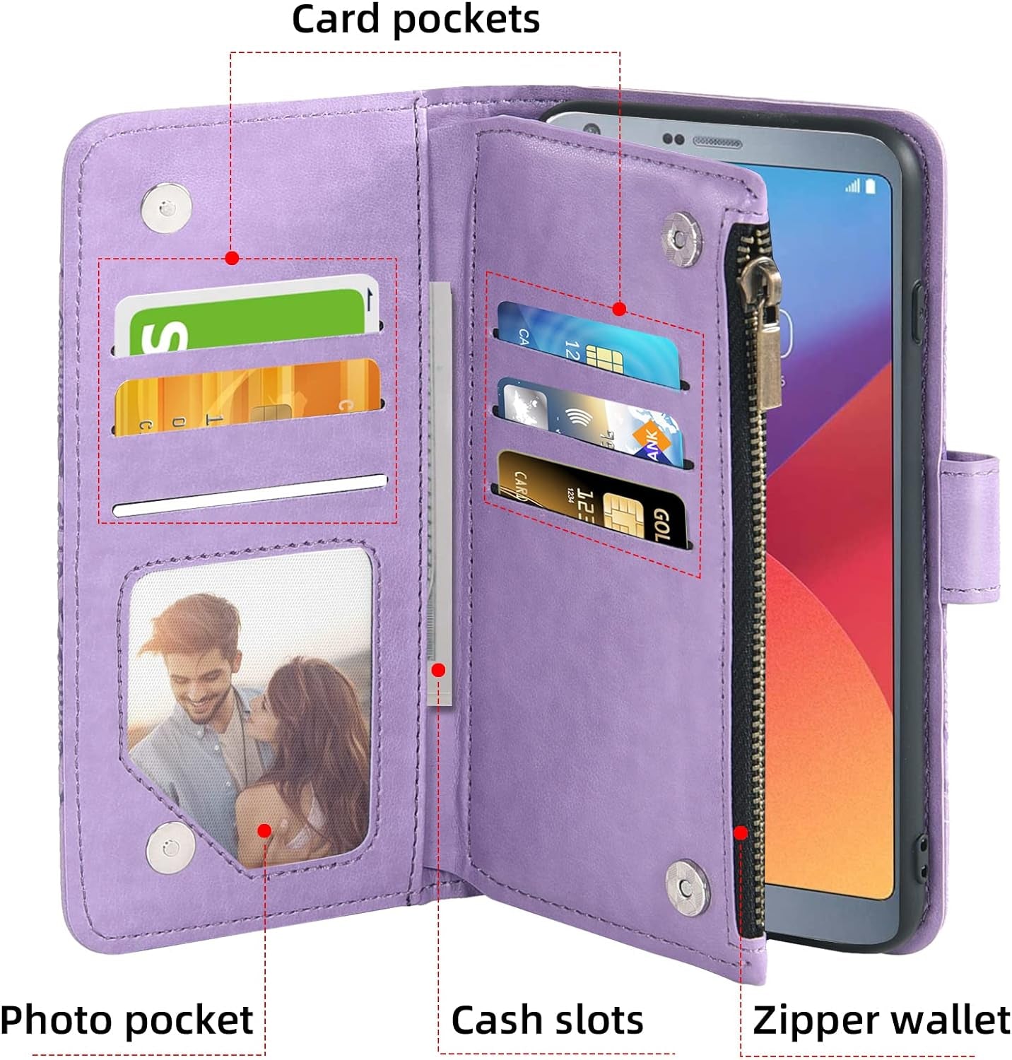 Asuwish Compatible with LG G6 Wallet Case and Tempered Glass Screen Protector Flower Leather Flip Card Holder Stand Cell Phone Cover for LGG6 Thinq LG6 Thin Q G 6 plus G6+ 6G VS988 H872 Women Purple  Asuwish   