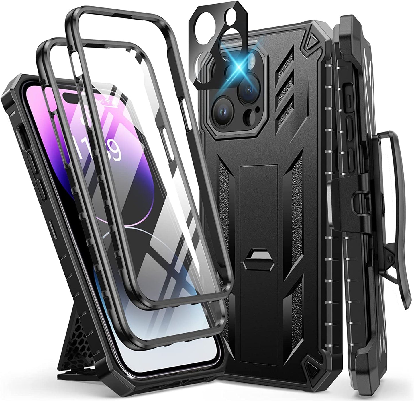 FNTCASE for Iphone 14 Pro Max Case: Military Grade Rugged Cell Phone Cover with Kickstand & Holster | Shockproof TPU Protection Bumper Matte Textured Design for Iphone 14 Pro Max Cases 6.7Inch - Beige  FNTCASE Belt-Clip  Kickstand Black  