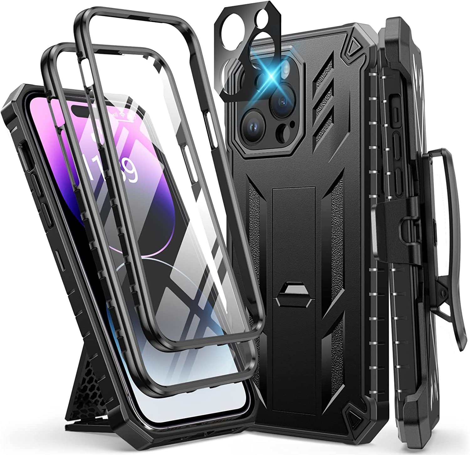 FNTCASE for Iphone 14 Pro Max Case: Military Grade Rugged Cell Phone Cover with Kickstand & Holster | Shockproof TPU Protection Bumper Matte Textured Design for Iphone 14 Pro Max Cases 6.7Inch - Beige  FNTCASE Belt-Clip  Kickstand Black  