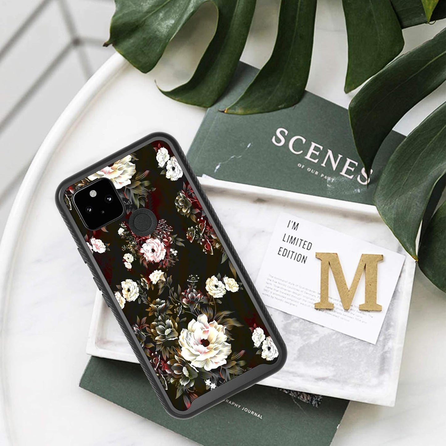 Shinymax Pixel 5 Case with Roses Design,Google Pxiel 5 Phone Case,Hybrid Triple Layer Armor Protective Cover Flexible Sturdy Anti-Scratch Shockproof Bumper Cute Case for Women and Girls-Flowers/Black  ShinyMax   