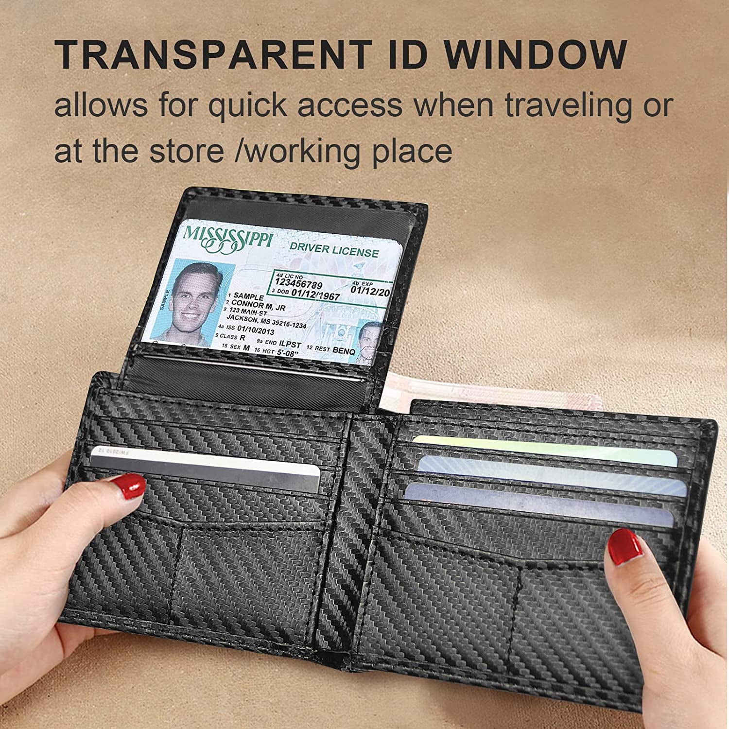 GACEMIU Airtag* Wallet Mens Bifold Leather Carbon Fiber Wallet Air Tag Wallet with Card Holder RFID Blocking Gifts for Men  GACEMIU   