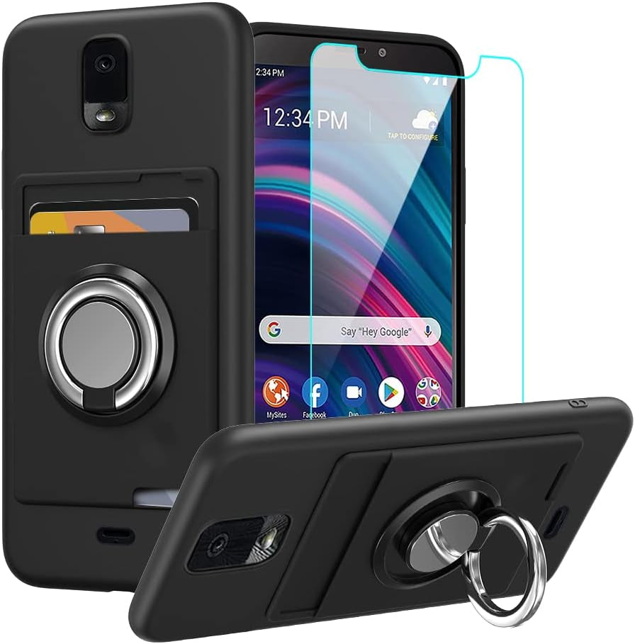 Anneey for Oneplus 11 5G Phone Case with Tempered Glass Screen Protector, Card Holder with Ring Stand Case for 1+ 11 5G Cover - Black  Anneey Blu View 3 B140Dl  