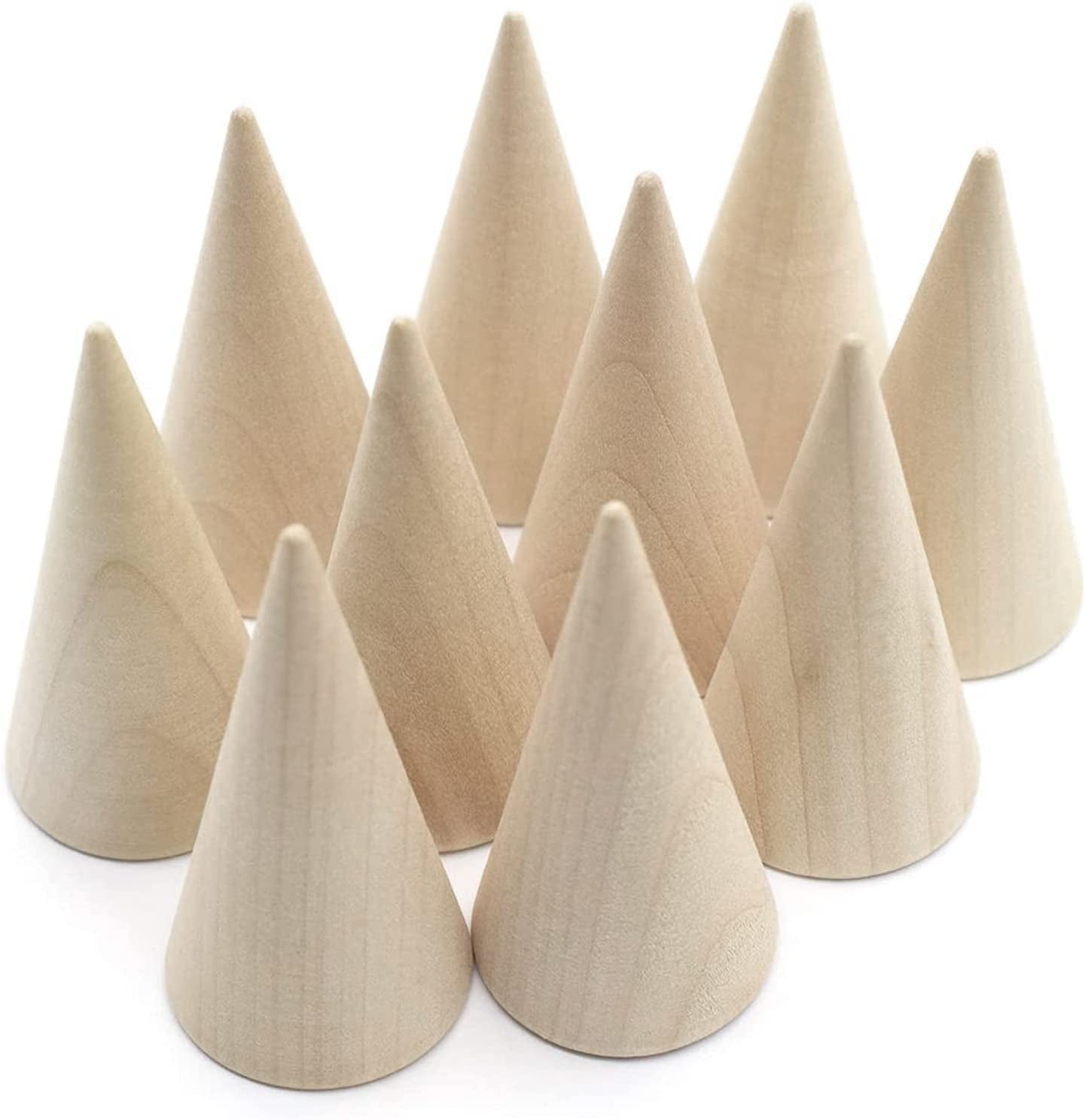 AUEAR, 10 Pack Small Natural Wooden Cone Ring Holder Finger Wood Jewelry Ring Display Stand Organizer DIY Craft (Tilted Shaped)  AUEAR Natural Style A 