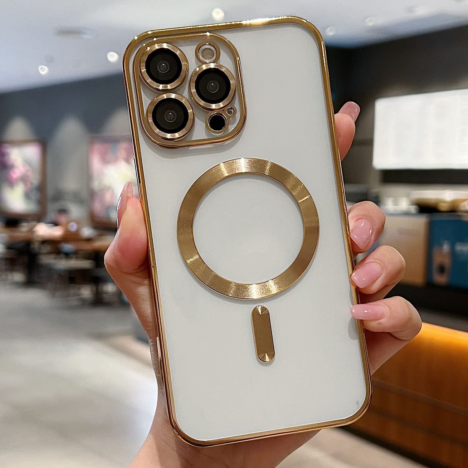 Misscase Iphone 14 Pro Magsafe Case with Camera Lens Protector, Full Protection Clear Magnetic Anti-Scratch Cover - Gold  Misscase   