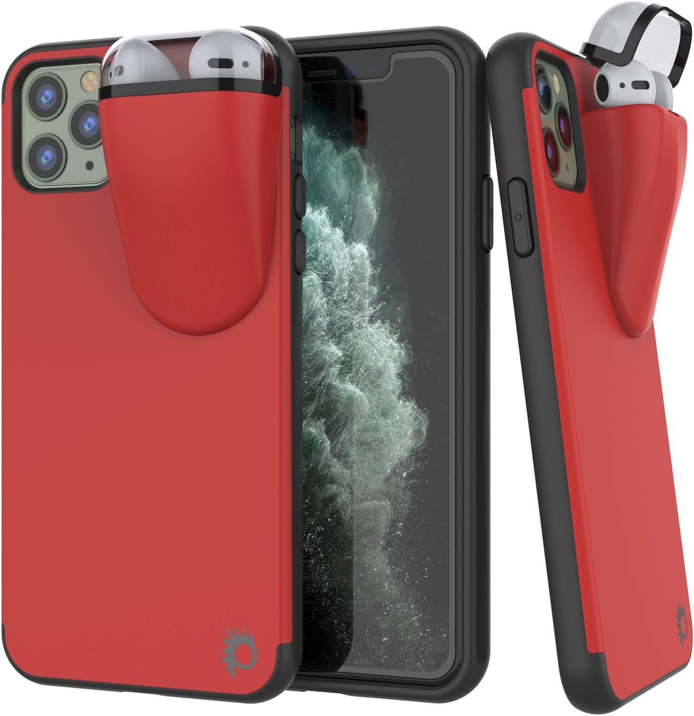 Punkcase Iphone 11 Pro Max Airpods Case Holder (Toppods Series) | Slim & Durable 2 in 1 Cover Designed for Iphone 11 Pro Max (6.5") | Protects Your Phone & Stores Your Airpods Gen. 1 & 2 [Purple]  punkcase Red  