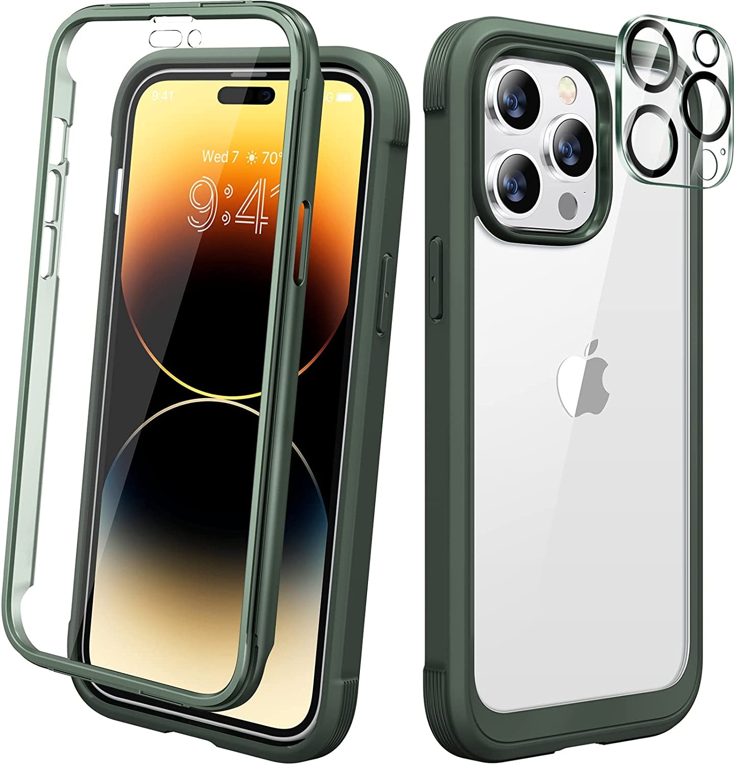 Diaclara Designed for Iphone 14 Pro Case 6.1’’, [2023 Upgraded] Full Body Rugged Case W/Built-In Touch Sensitive Anti-Scratch Screen Protector+9H Tempered Glass Camera Lens Protector (Bean Yellow)  Diaclara Green Iphone 14 Pro 