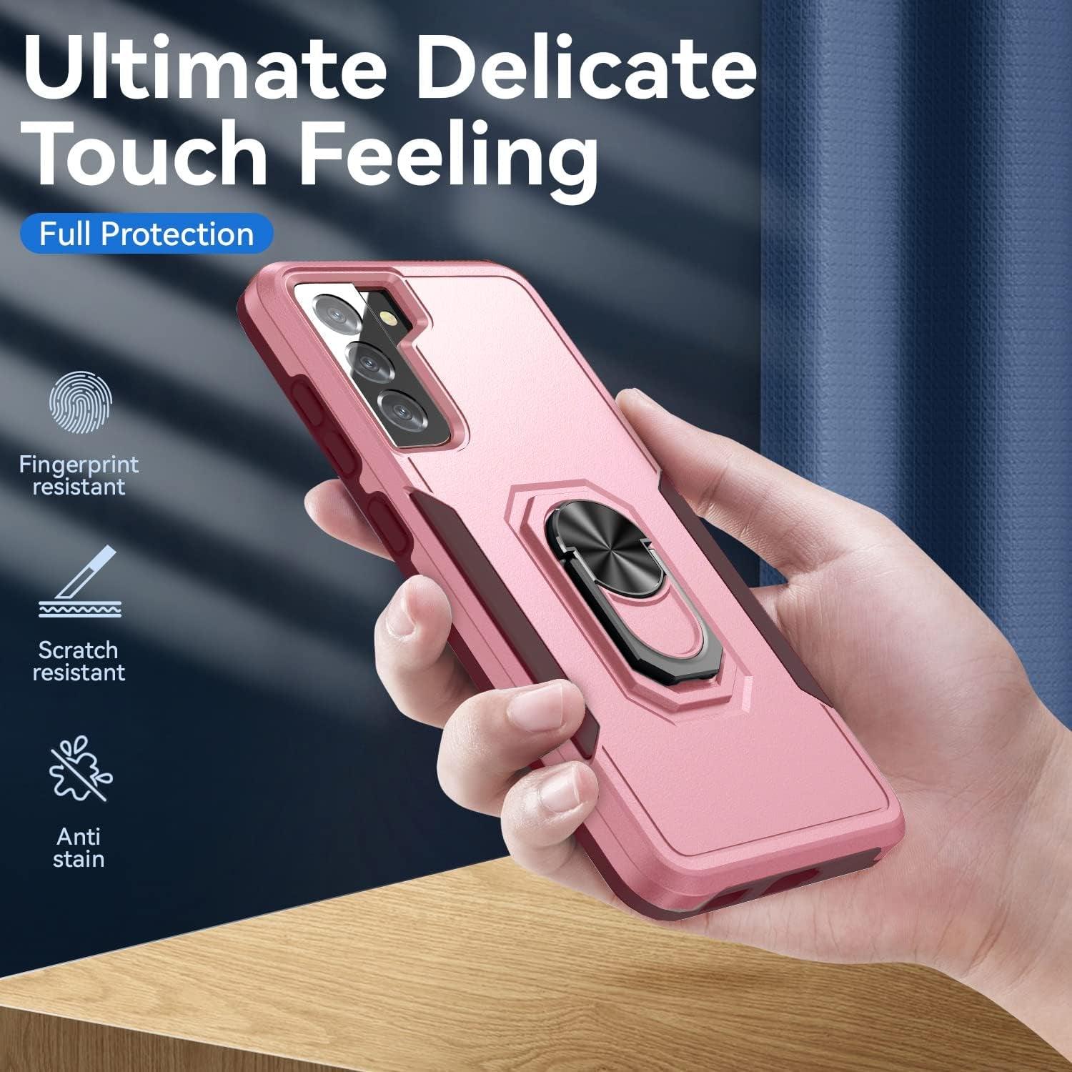 KSELF Galaxy S21 5G Case with Tempered Glass, Shockproof Military-Grade Phone Cover & Ring Kickstand, 6.2" (Pink)  KSELF   