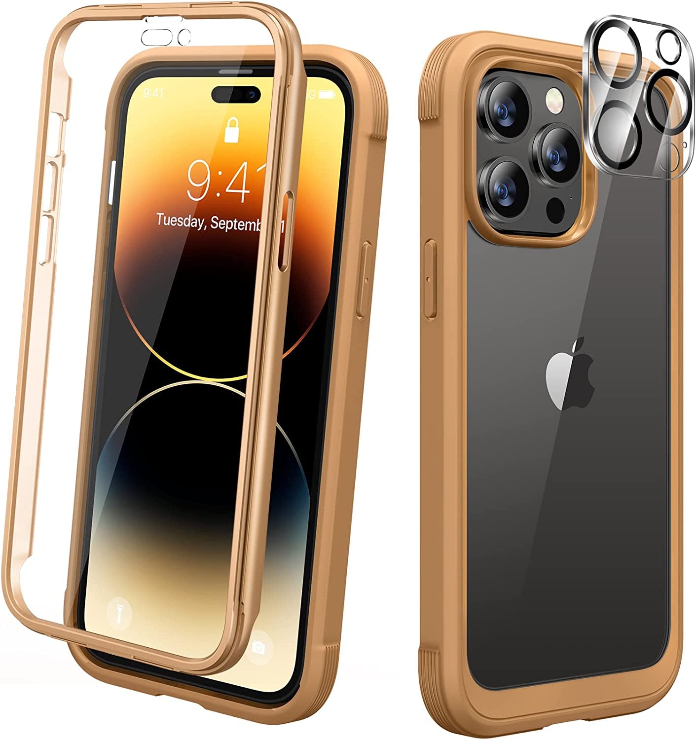 Diaclara Designed for Iphone 14 Pro Case 6.1’’, [2023 Upgraded] Full Body Rugged Case W/Built-In Touch Sensitive Anti-Scratch Screen Protector+9H Tempered Glass Camera Lens Protector (Bean Yellow)  Diaclara Coffee Iphone 14 Pro Max 