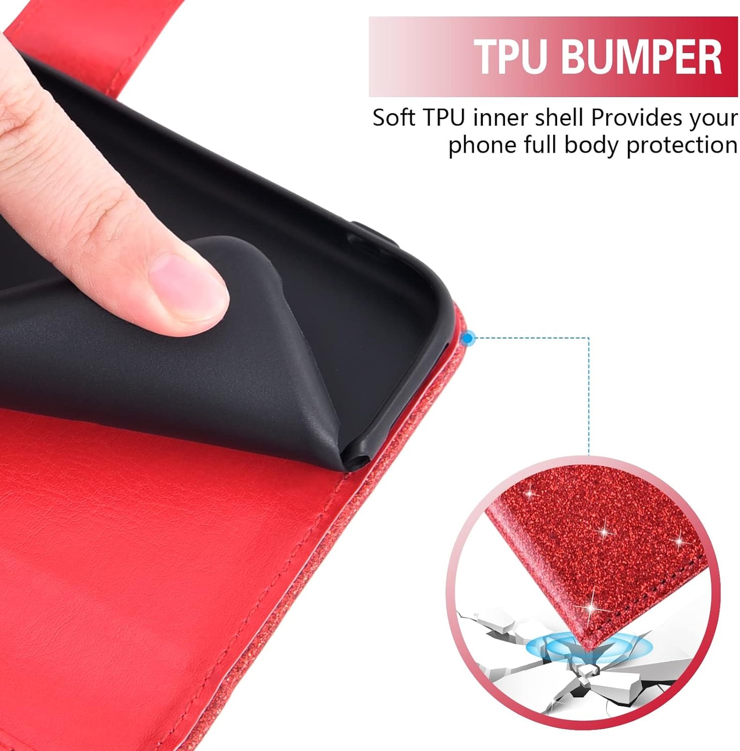 Asuwish Phone Case for LG V35 Thinq V30 plus with Tempered Glass Screen Protector and Glitter Wallet Cover Card Holder Slot Stand Flip LGV30 LGV35 LG30 LG35 V 30 35 V30+ 30+ V30S H931 Women Men Red  Asuwish   