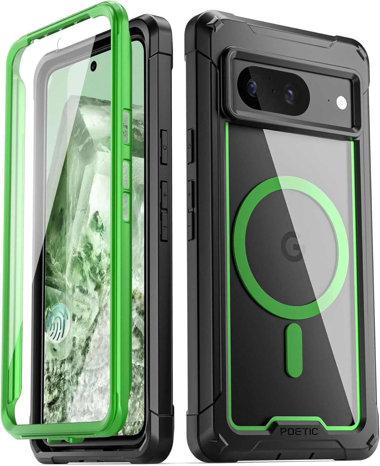 Poetic Guardian Magpro Case for Google Pixel 8 6.2 Inch, [Compatible with Magsafe] [20FT Mil-Grade Drop Tested], Full Body Hybrid Shockproof Bumper Cover with Built-In Screen Protector, Green/Clear  Poetic   