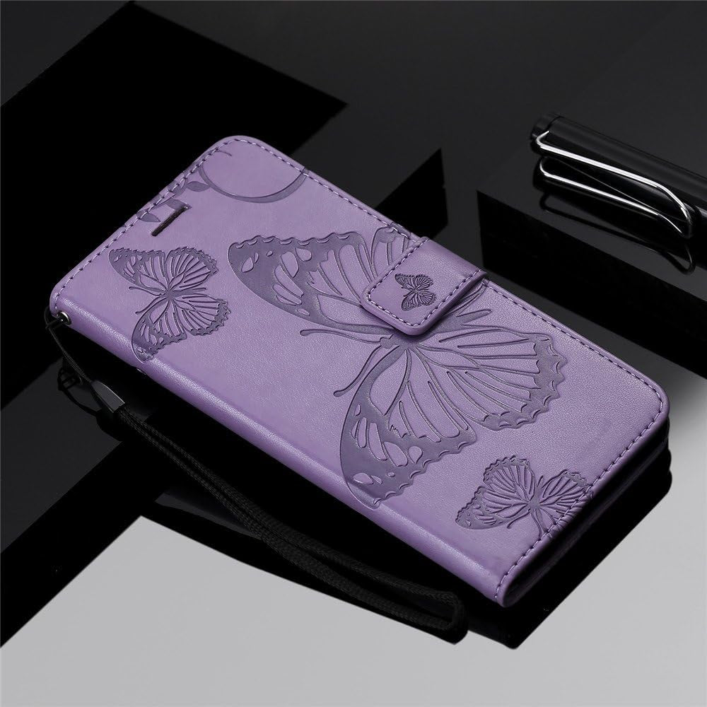 ISADENSER LG V40 Thinq Flip Case LG V40 Thinq Wallet Case LG V40 Case Butterfly [Business Embossing] [Kickstand Flip] [Card Slot] [Magnetic Clasp] Flip Phone Case for LG V40 Purple Butterfly KT  LEMAXELERS   