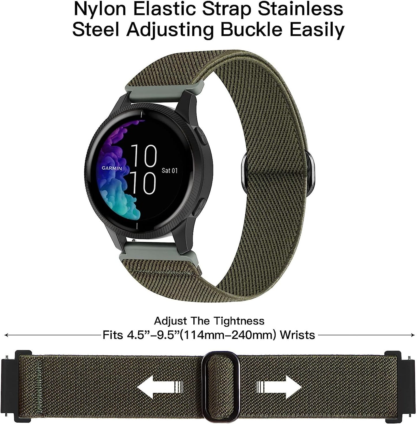 2 Pack Stretchy Nylon Watch Bands Compatible with Garmin Venu/Venu Sq, 20Mm Loop Elastic Straps for Garmin Vivoactive 3,Venu 2 Plus/Venu Sq 2,Forerunner 645/55/245 Music for Women Men.  Kollody   