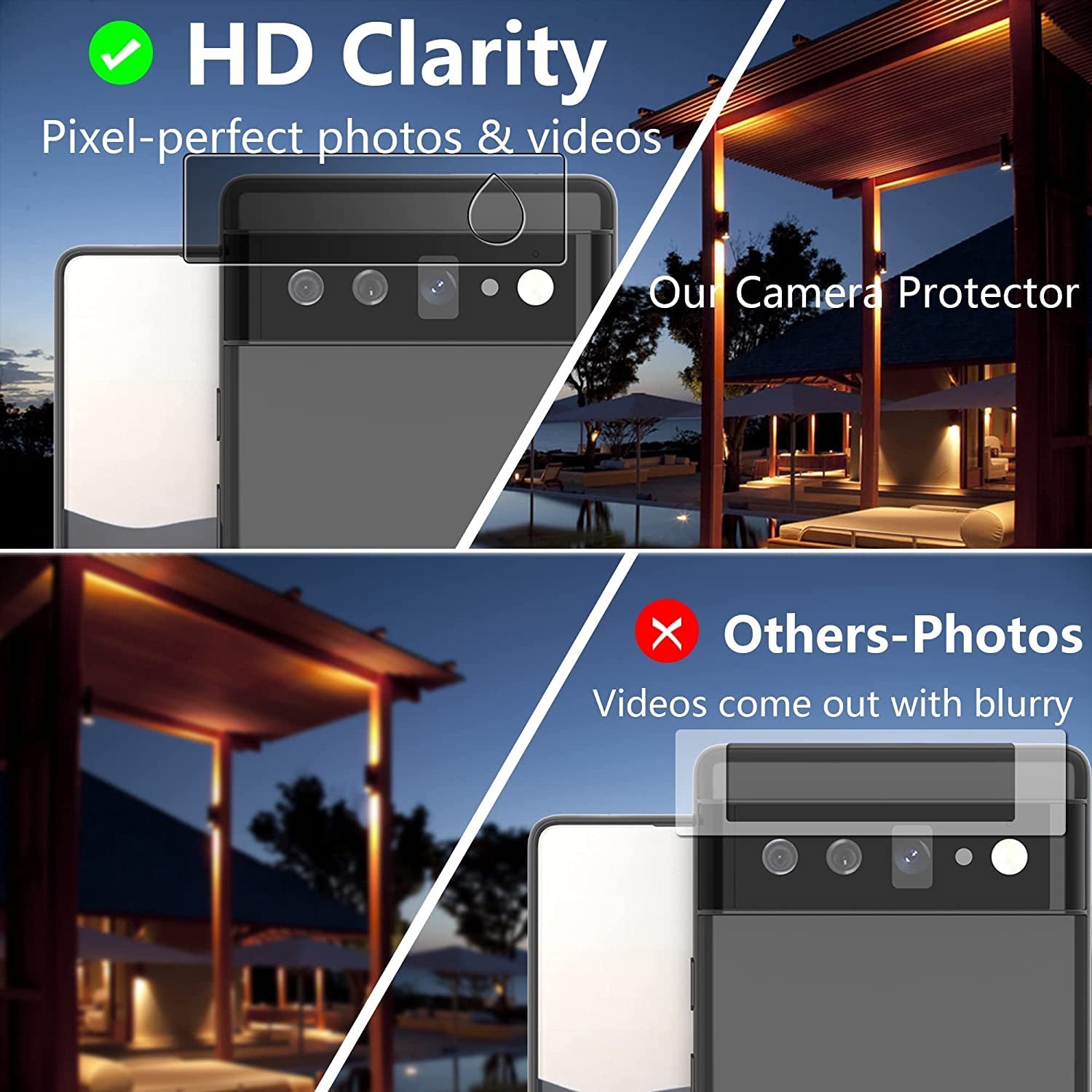 [Fingerprint Compatible] 2 Pack 3D Tempered Glass for Google Pixel 6 Pro Screen Protector + 2 Pack Camera Lens Protector, [Fingerprint Unlock][Anti-Scratch][Work with Case]  Better Future Glass   