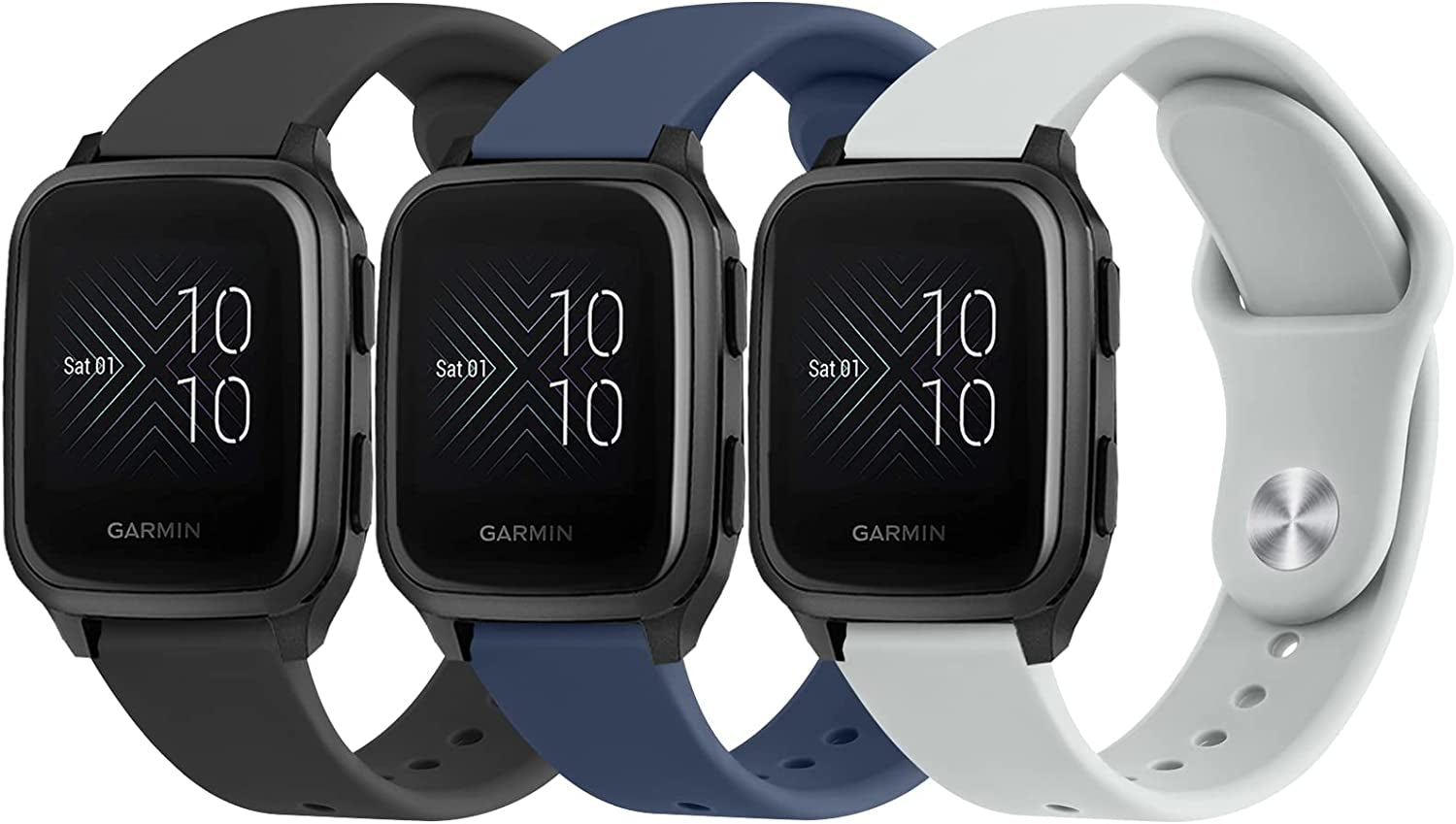 Wanme Bands for Garmin Venu 2 plus / Venu Sq / Venu / Vivoactive 3 Watch Band Women Men, 3 PACK Soft Silicone Replacement Wristband Sport Strap for Garmin Vivomove Sport, Vivoactive 3 Music, Forerunner 645 / 245 Music Smart Watch  Wanme Black+NavyBlue+Gray  