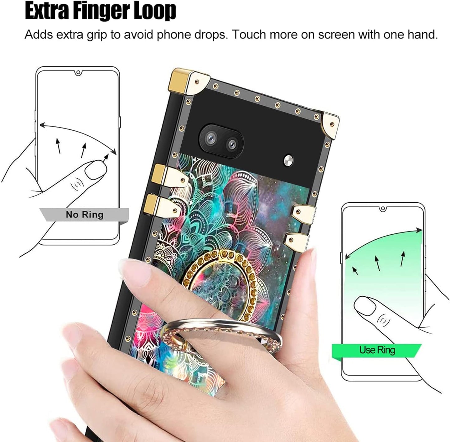 Nancheng Case for Google Pixel 6A (Not Pixel 6/6 Pro) Square Back Cover Design Colorful Petal Stars Sky with Diamond Holder Ring Strap Lanyard Shockproof Protective Phone Case for Pixel 6A - Flowers  nancheng   