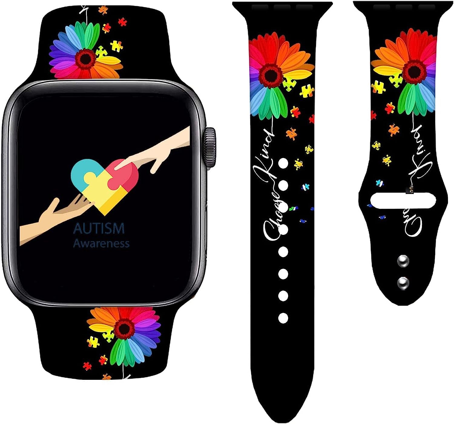 Sport Watch Band Compatible with Apple Watch 38Mm 40Mm 41Mm 42Mm 44Mm 45Mm for Women Men,Adjustable Replaceable Soft Silicone Smartwatch Straps for Iwatch Series SE 7 6 5 4 3 2 1  JOJGOEHO Autism Awarenes 38mm/40mm/41mm (M/L) 