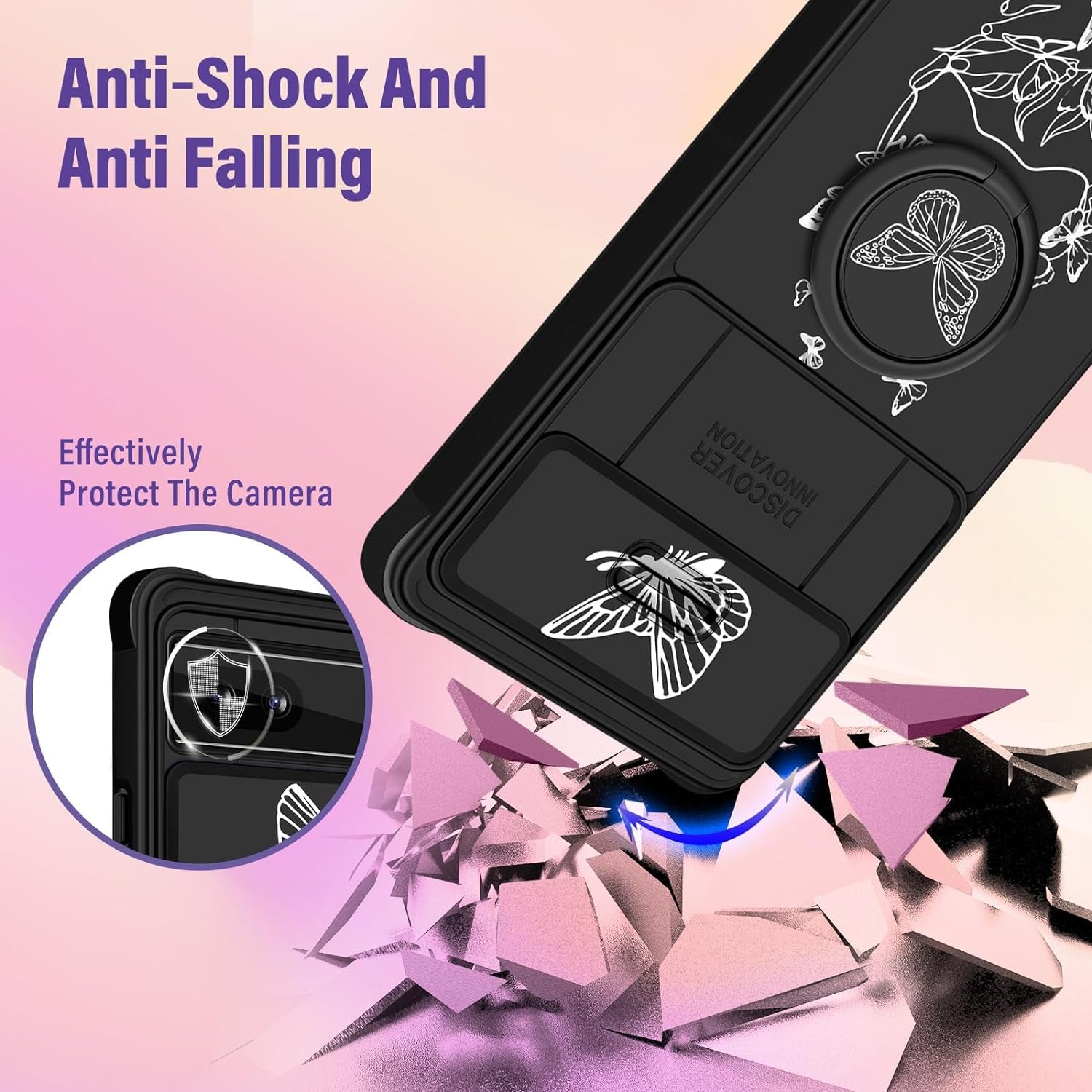 Funermei (2In1 for Google Pixel 6A Case for Women Cute Butterfly Girls Cover Girly Pretty Aesthetic Fashion White Butterfly Design with Camera Cover + Ring Stand Funda for Google Pixel 6A Phone Case  Funermei   