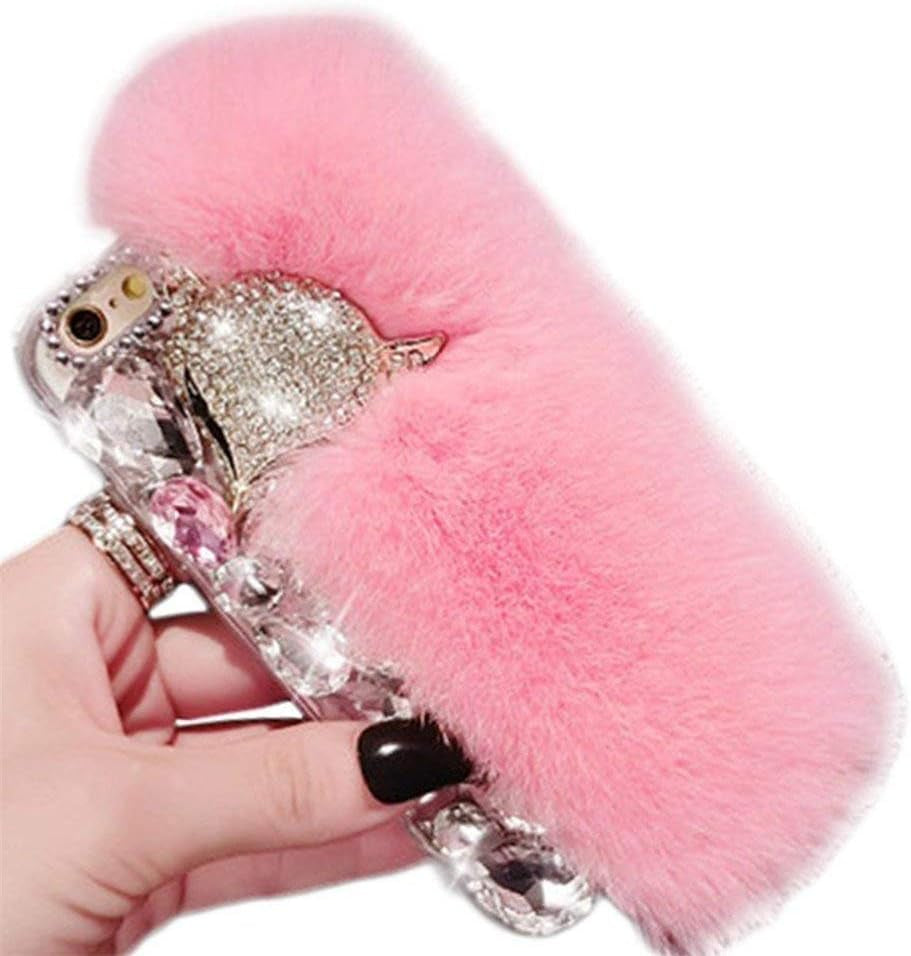 Case for LG G8 Thinq, 3D Handmade Luxury Fox Head Fluffy Rabbit Fur Sparkle Stunning Stones Crystal Rhinestone Bling Diamond Glitter Case for LG G8 Thinq (Q03)  RB-CASE Q05 Lg G8 Thinq 