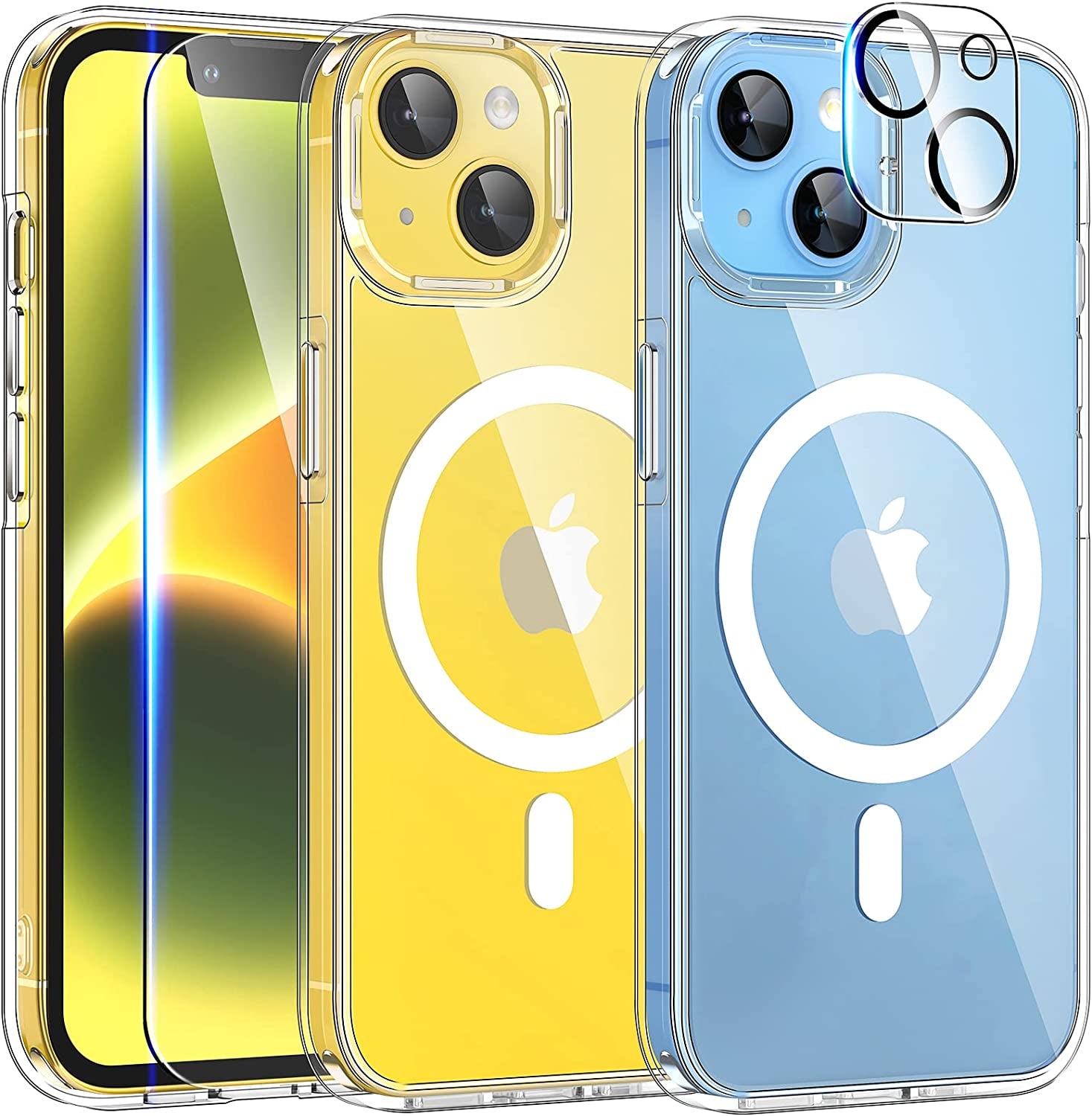 TAURI [5 in 1 Strong Magnetic Clear for Iphone 14 Case [Compatible with Magsafe] with 2 Screen Protector +2 Camera Lens Protector, [Military Drop Protection] Slim Phone Case for Iphone 14 6.1 Inch  TAURI Clear iPhone 14 