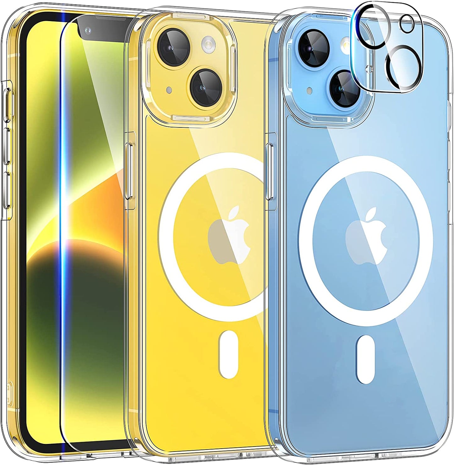 TAURI [5 in 1 Magnetic for Iphone 14 Case [Compatible with Magsafe] with 2 Screen Protector +2 Camera Lens Protector, [Military Grade Drop Protection] Translucent Matte Slim Case 6.1 Inch, Black  TAURI Clear iPhone 14 