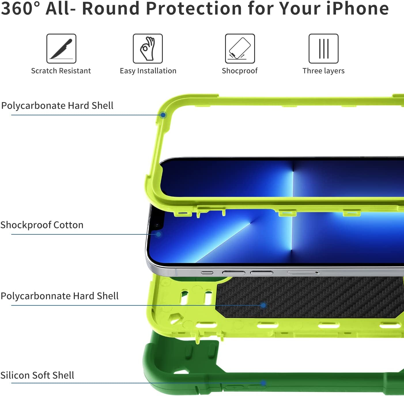 Cookiver for Iphone 14 Case/Iphone 13 Case Inch with Ring Stand, with 2 Pack Glass Screen Protector + 1 Pack Camera Lens Protector,Heavy-Duty Shockproof Military Grade Rugged Cover (Avocado)  Cookiver   