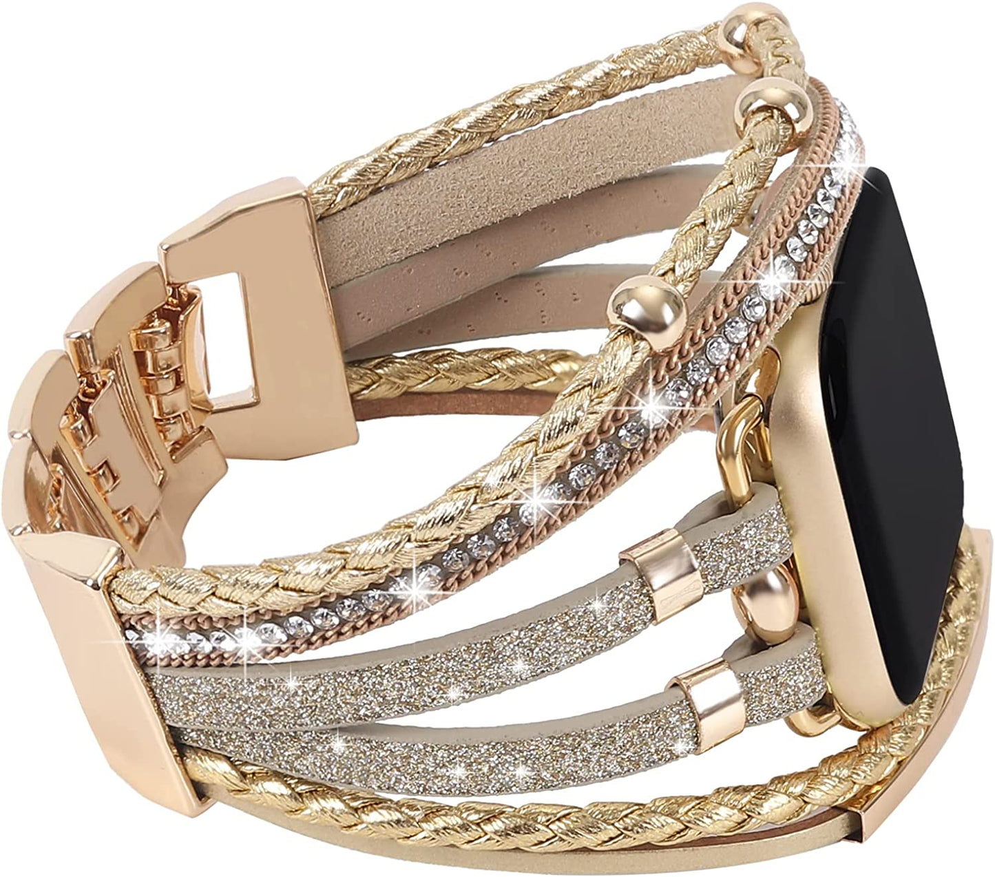 WONMILLE Posh Leather Bands Compatible with Apple Watch 41Mm 40Mm 38Mm 45Mm 44Mm 42Mm 49Mm Women, Boho Bracelets Jewelry Multilayer Wrap Strap for Iwatch Series Ultra 8 7 6 5 4 3 2 1 SE  WONMILLE   