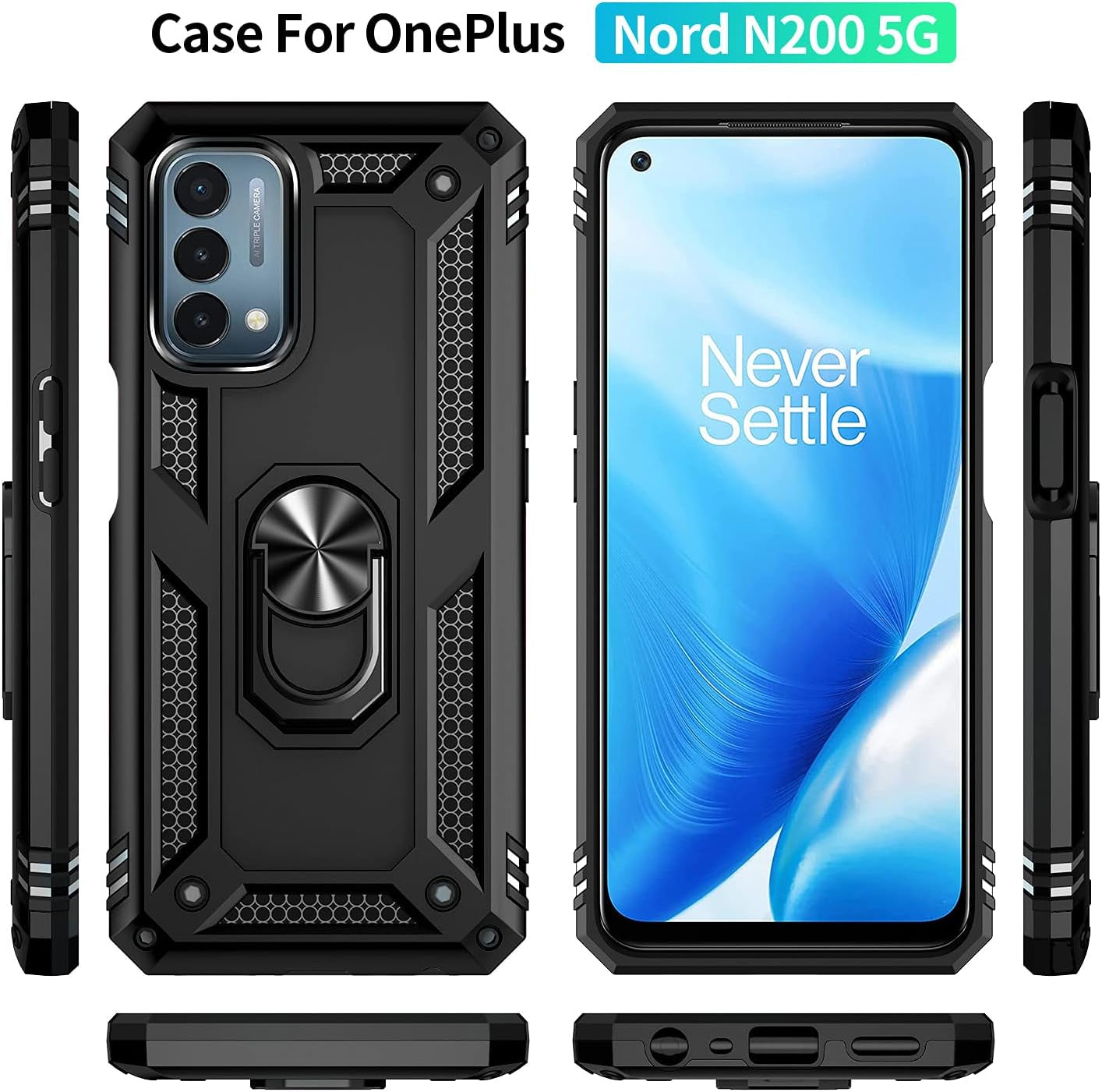 SKTGSLAMY for Oneplus Nord N200 5G Case,With Screen Protector,[Military Grade] 16Ft. Drop Tested Cover with Magnetic Kickstand Car Mount Protective Case for Oneplus Nord N200 5G, Black  SKTGSLAMY   