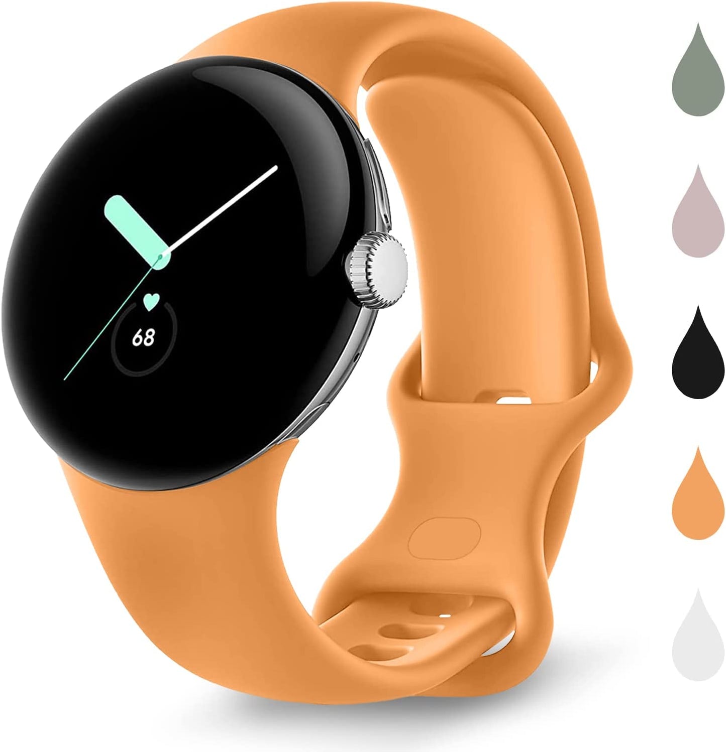 BMINEN Bands 4 Pack for Google Pixel Watch Band, Soft Silicone Wristband Women Men Waterproof Sport Strap Band for Google Pixel Watch 2022 (L, 4PACS-A-L)  BMINEN Yellow Large 