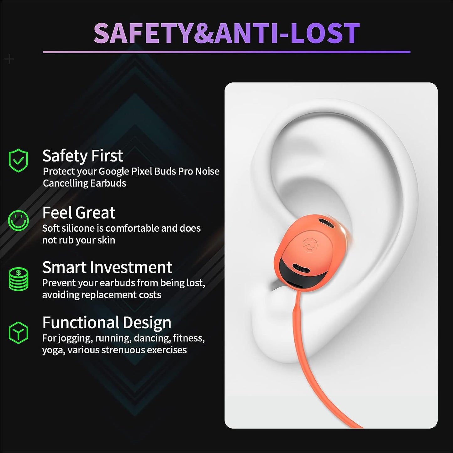 WOFRO Anti-Lost Strap for Google Pixel Buds Pro Earbuds (2022), Sports Soft Silicone Lanyard Accessories Compatible with Google Pixel Buds Pro - Noise Canceling Earbuds Neck Rope Cord (Orange)  WOFRO   