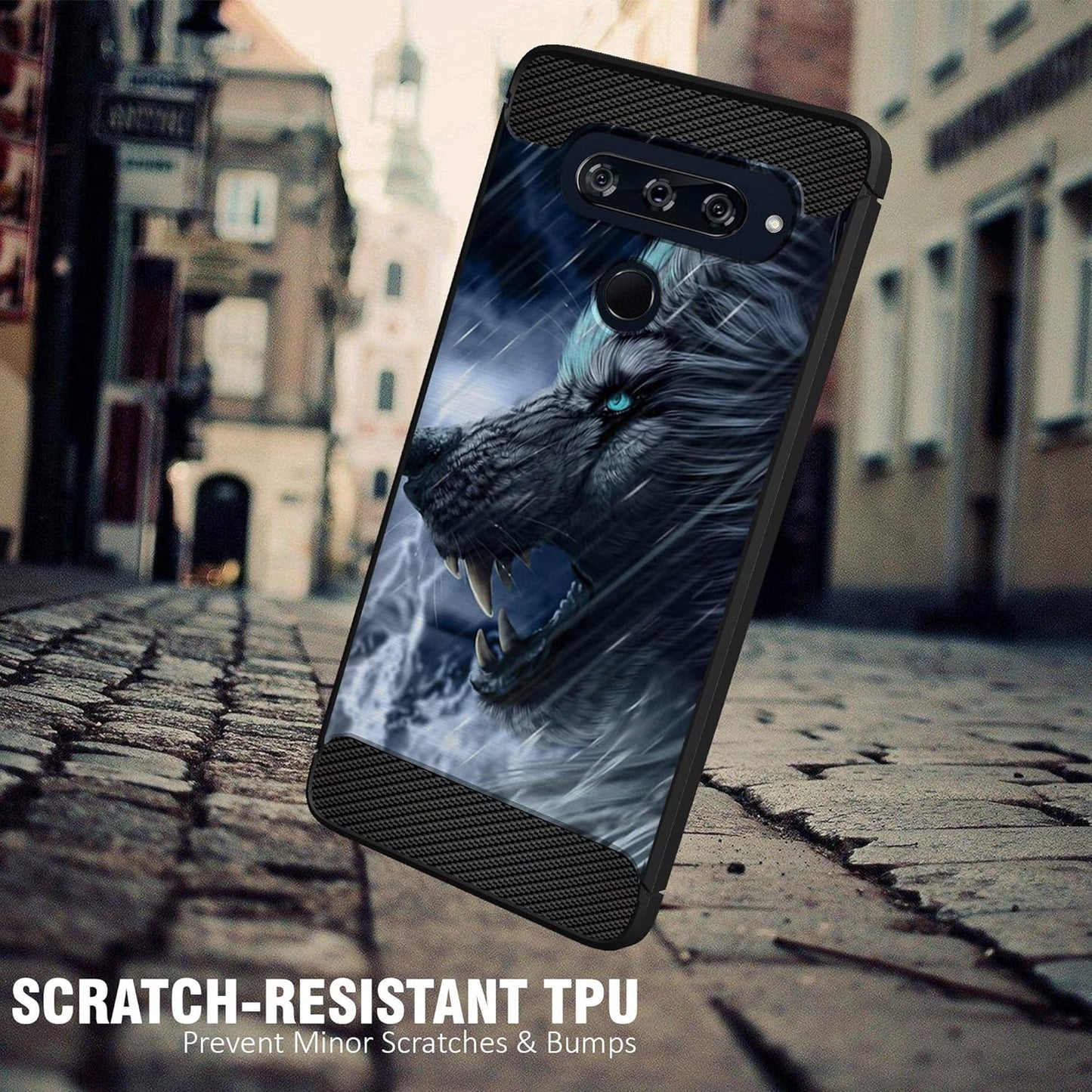 Casesondeck Slim Case Compatible with [LG G8 Thinq/Lg G8] Thin Scratch Preventing TPU, Matte Finish Carbon Fiber Texture Edges (Artic Wolf)  CasesonDeck   