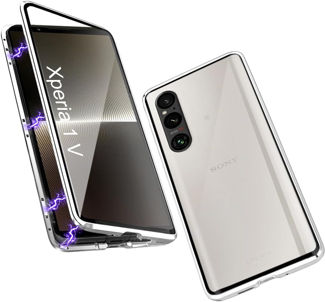 QUIETIP Case Compatible with Sony Xperia 1 V 5G,Magnetic Body Metal Frame Double Sided Clear Tempered Glass Shockproof with Camera Protection Cover Thin,Black  QUIETIP Silver 6.5 Inches 