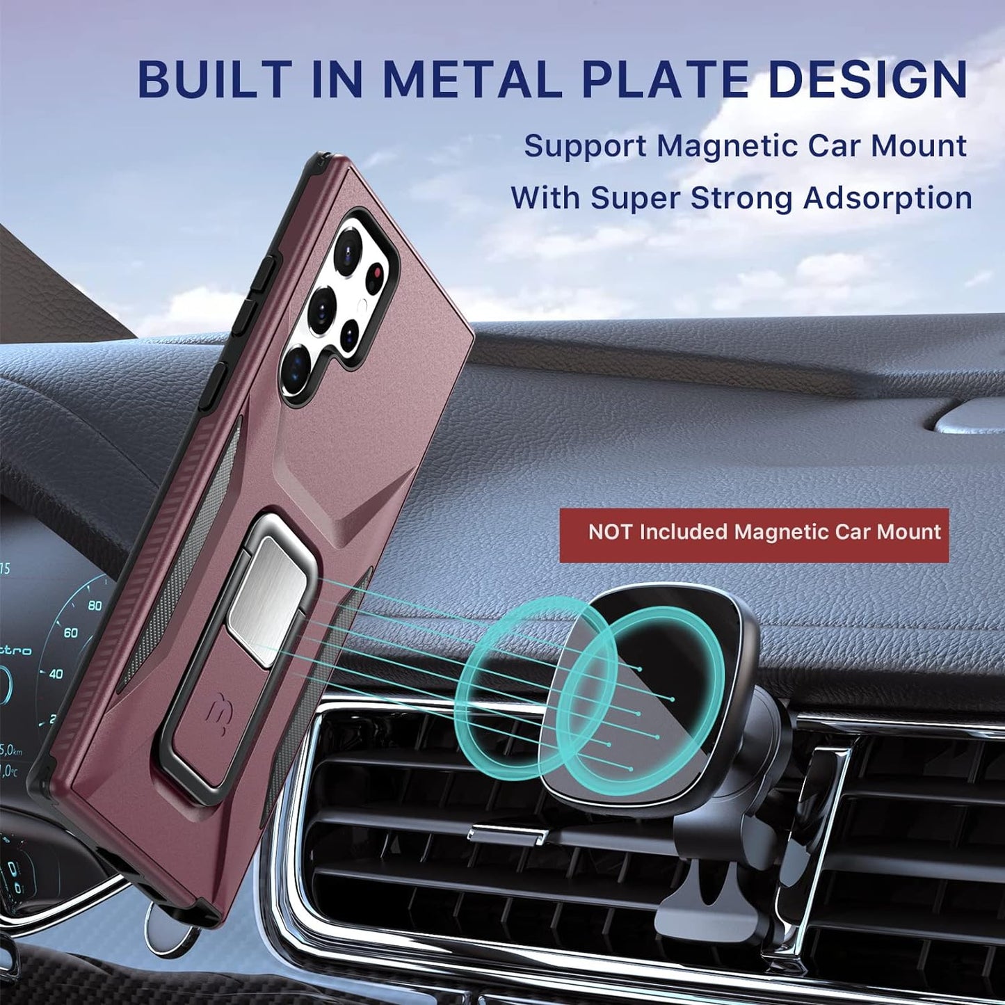 MYBAT Pro Shockproof Stealth Series Case for Samsung Galaxy S22 Ultra Case with Stand 6.8 Inch, Support Magnetic Car Mount, Heavy Duty Military Grade Drop Protective Case with Kickstand - Plum  Valor Communication Inc   