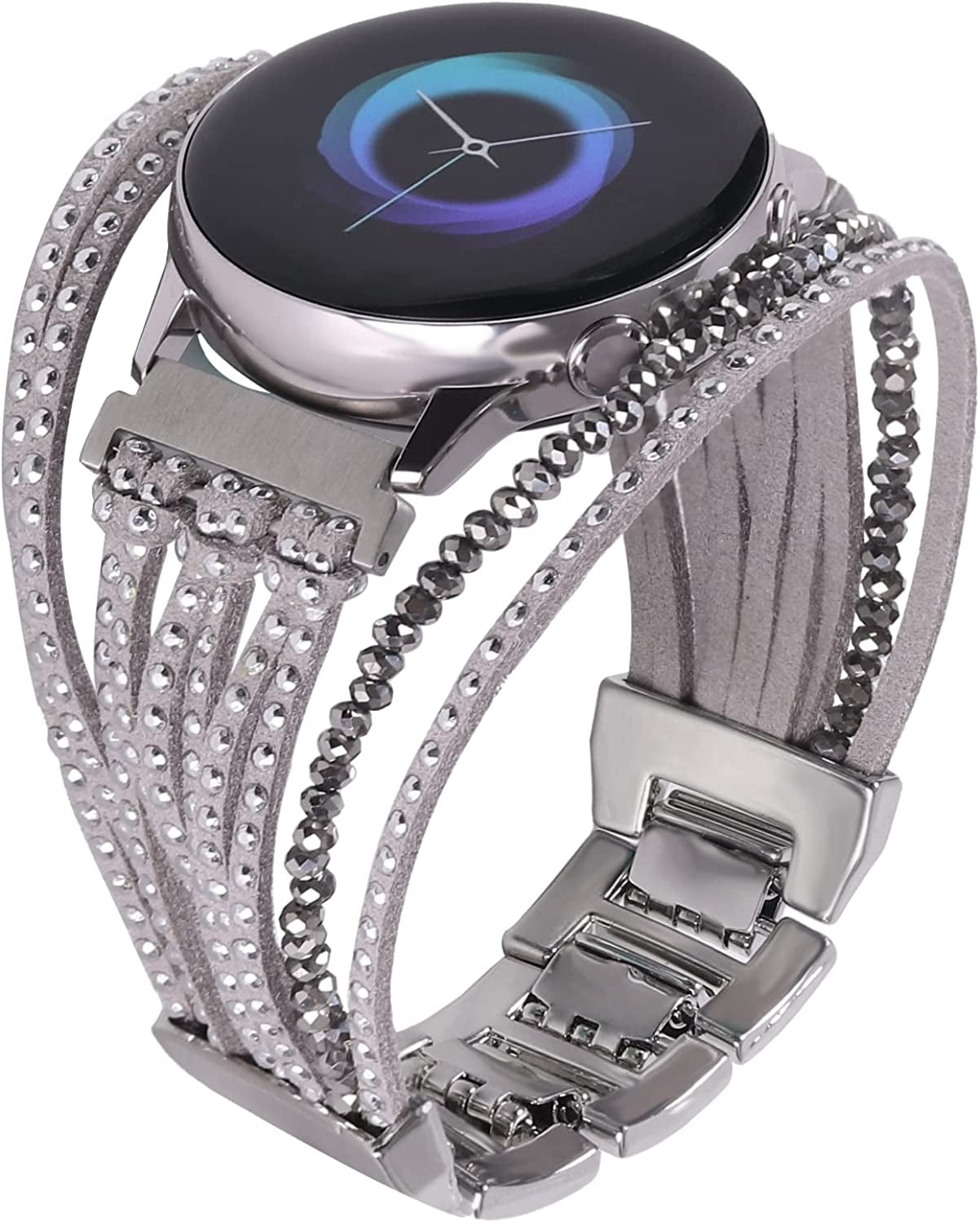 20Mm Bracelet Watch Band Compatible with Samsung Galaxy Watch 4 40Mm 44Mm/Watch 4 Classic 42Mm 46Mm/ Watch Active 2/Watch 3 41Mm/Garmin Vivoactive 3, 20Mm Glitter Leather Boho Bracelet Jewelry Multilayer Strap for Women  NEWLOTSE   