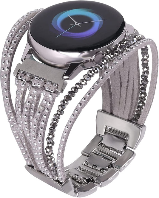 20Mm Bracelet Watch Band Compatible with Samsung Galaxy Watch 4 40Mm 44Mm/Watch 4 Classic 42Mm 46Mm/ Watch Active 2/Watch 3 41Mm/Garmin Vivoactive 3, 20Mm Glitter Leather Boho Bracelet Jewelry Multilayer Strap for Women  NEWLOTSE   