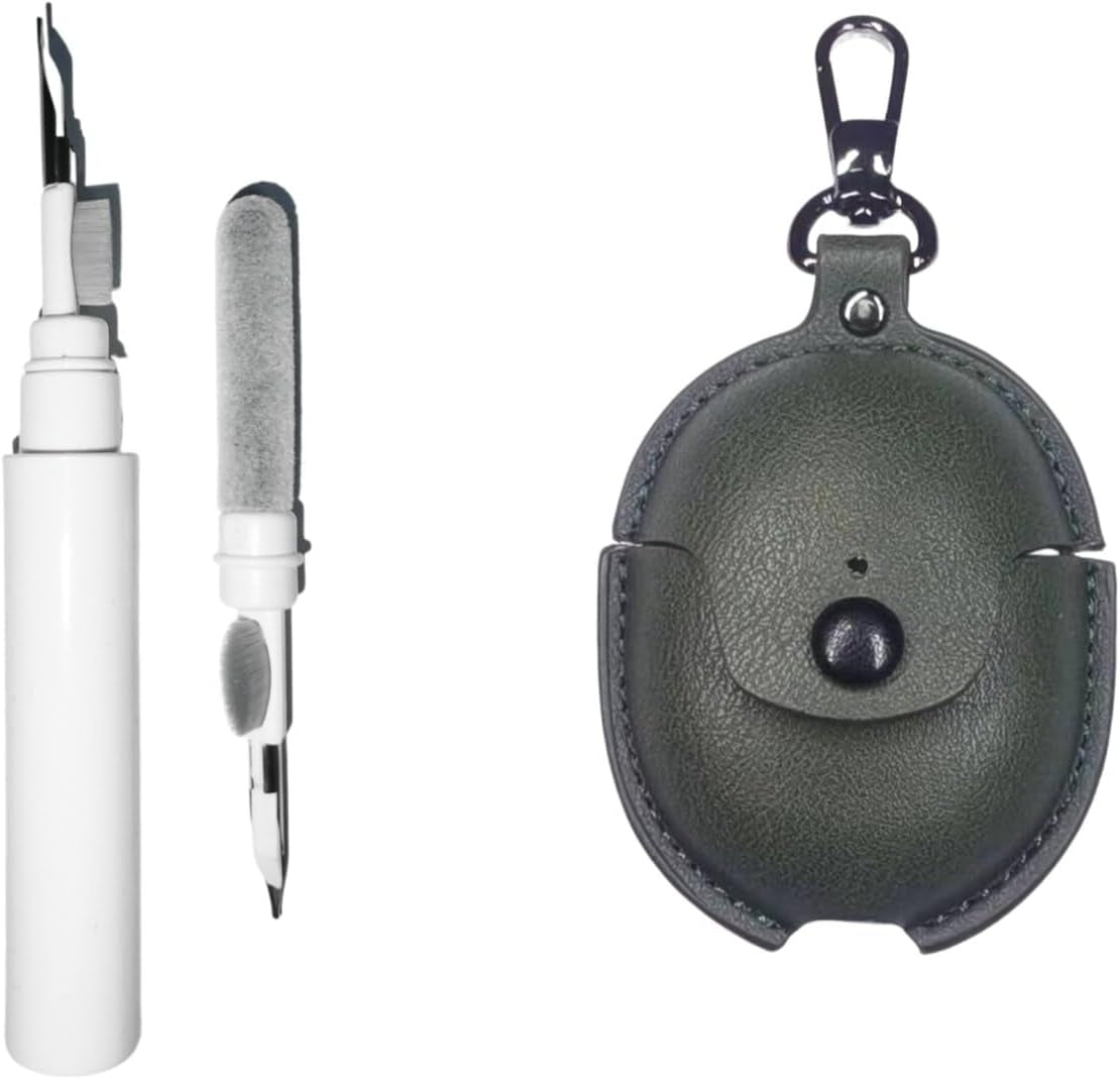 [3 in 1] Compatible for Google Pixel Buds Pro 2022 Cases with Cleaning Kit, Front LED Visible PU Leather Protective Cover Skin with Keychain for Man Women  CASEVERSE Green  