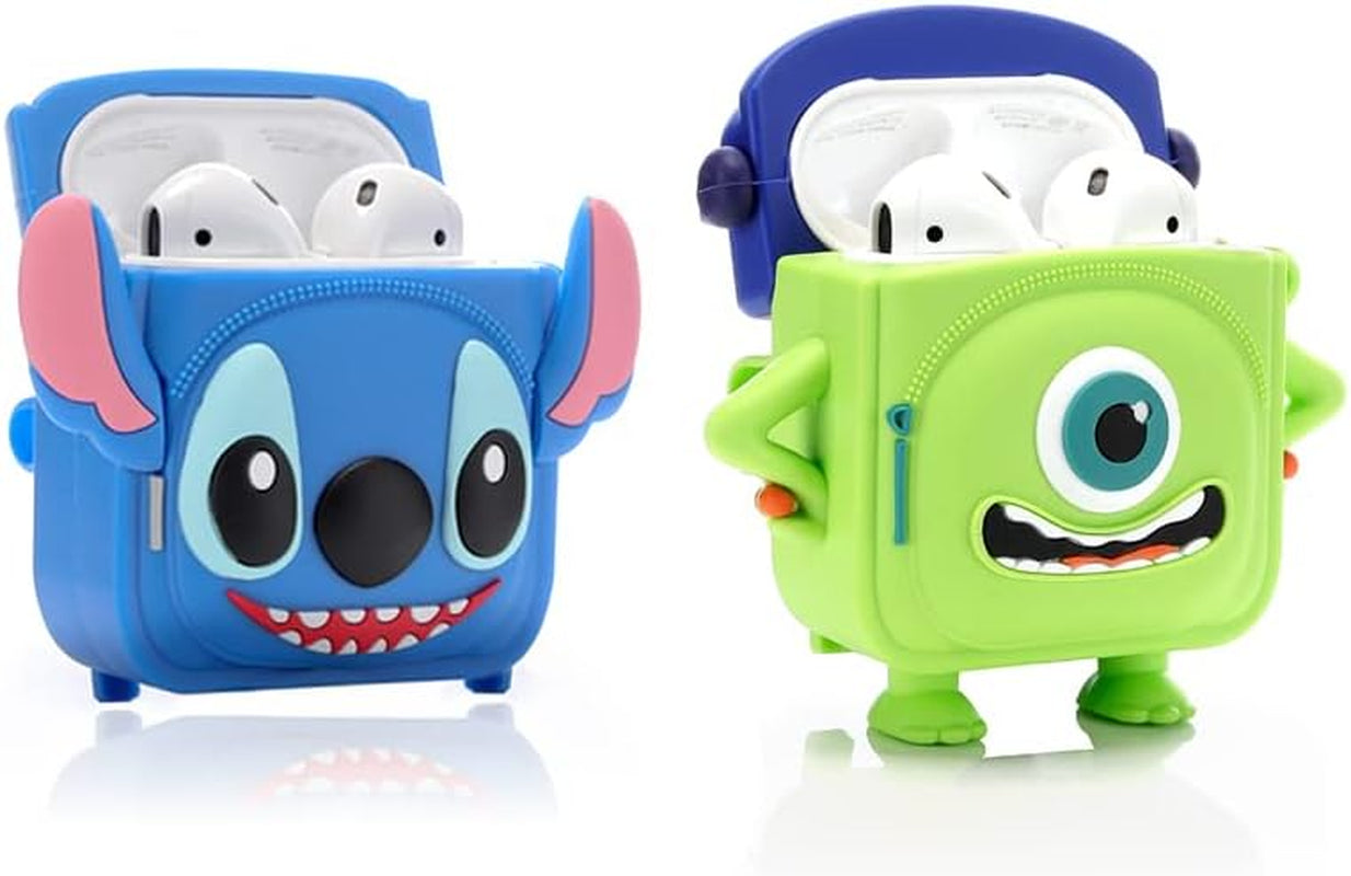 (2 Pack) BGAANM Cute Airpods 1/2 Case Silicone Cover with Keychain, Cartoon Skin Design Headphones Charging Case Protective Cover Accessories Kits Compatible for Airpods 1 and 2 (Minnie+Mickey)  BGAANM Stitch+Mr.Q  