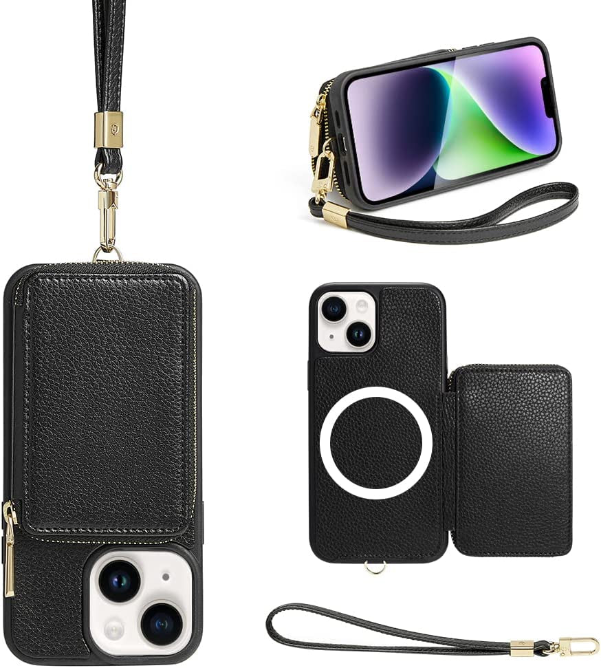 ZVE Wallet Case for Iphone 14 Pro Max 6.7 Inch, Magsafe Zipper Leather RFID Blocking Cards Holder Slots Case with Magnetic Wireless Charging, Protective Cover for Iphone 14 Pro Max 6.7"(2022)-Black  ZVE Black iPhone 14 Plus 