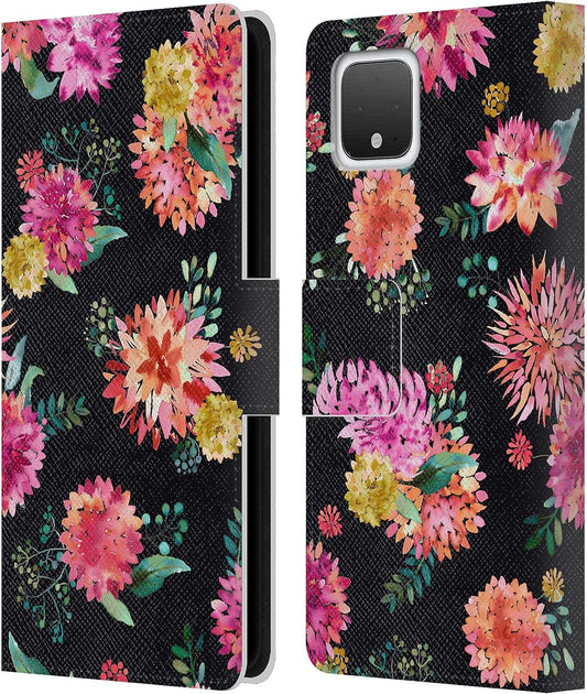 Head Case Designs Officially Licensed Ninola Dahlias Blooms Red Floral Patterns Leather Book Wallet Case Cover Compatible with Google Pixel 4  Head Case Designs   