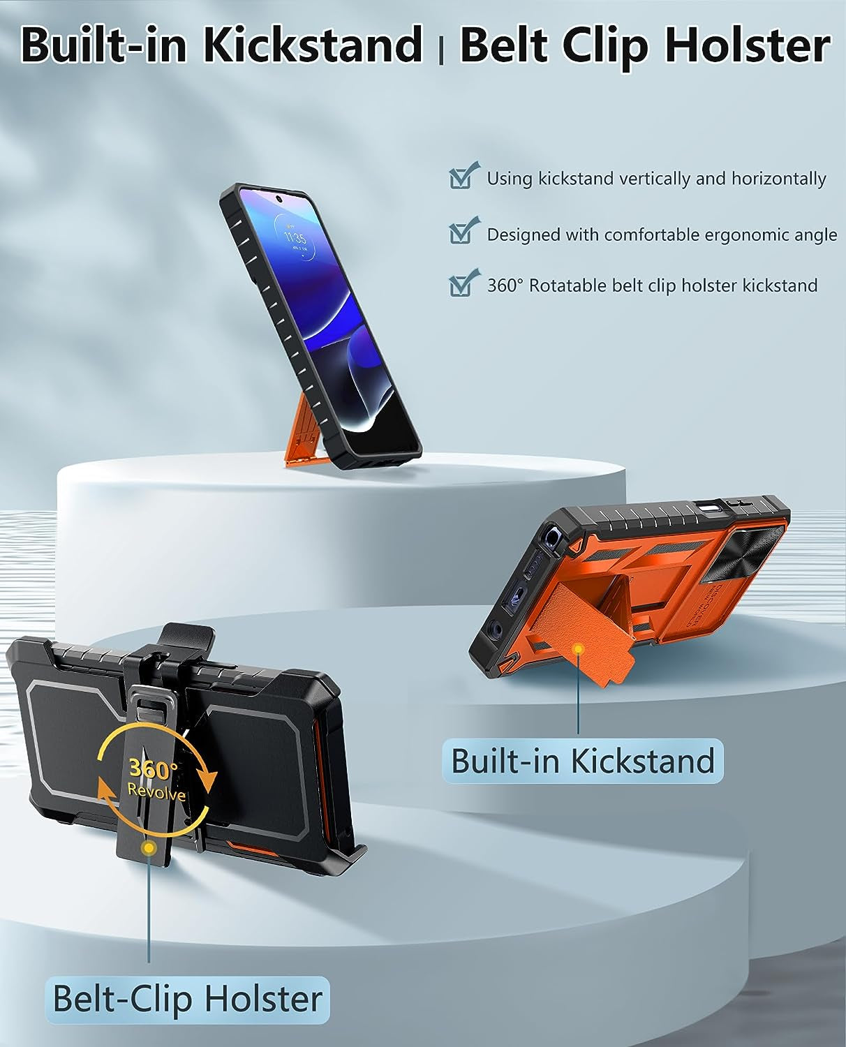 For Motorola Moto G-Stylus 5G-2022 Case: Military Grade Drop Proof Protection Rugged Protective Cell Phone Cover with Belt Clip Holster Kickstand & Slide |Shockproof TPU Matte(Belt-Clip Orange)  WTYOO   