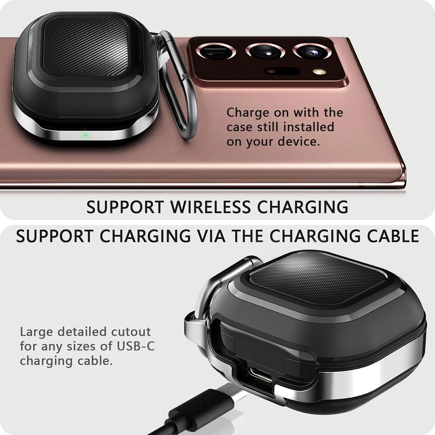 HALLEAST for Galaxy Buds 2 Pro Case 2022/ Galaxy Buds 2 Case 2021/ Galaxy Buds Pro Case 2021/ Galaxy Buds Live Case 2020, TPU Cover Metal Alloy Carrying Case with Carabiner, Black Graphite  HALLEAST   