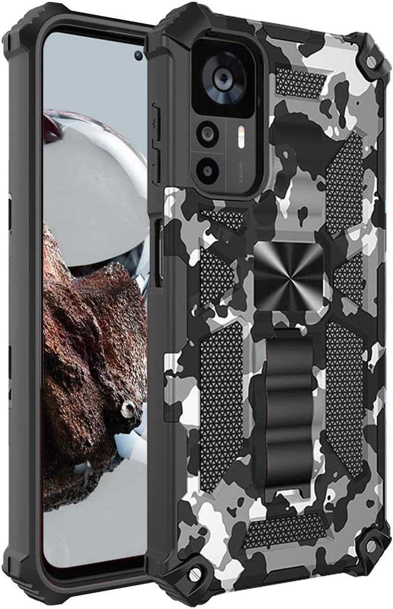 Ysnzaq Outdoor Camouflage Case for Xiaomi 12T 6.67", Heavy Duty Shockproof Protection with Magnetic Bracket Phone Cover for Xiaomi 12T/12T Pro/Redmi K50 Ultra MC Army Green  Ysnzaq Black  
