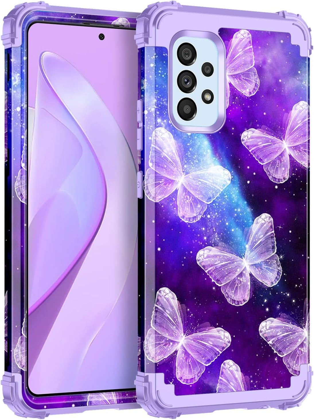 Casetego Compatible with Galaxy A53 5G Case,Floral Three Layer Heavy Duty Sturdy Shockproof Full Body Protective Cover Case for Samsung Galaxy A53 5G,Blue Flower  Casetego Butterfly  