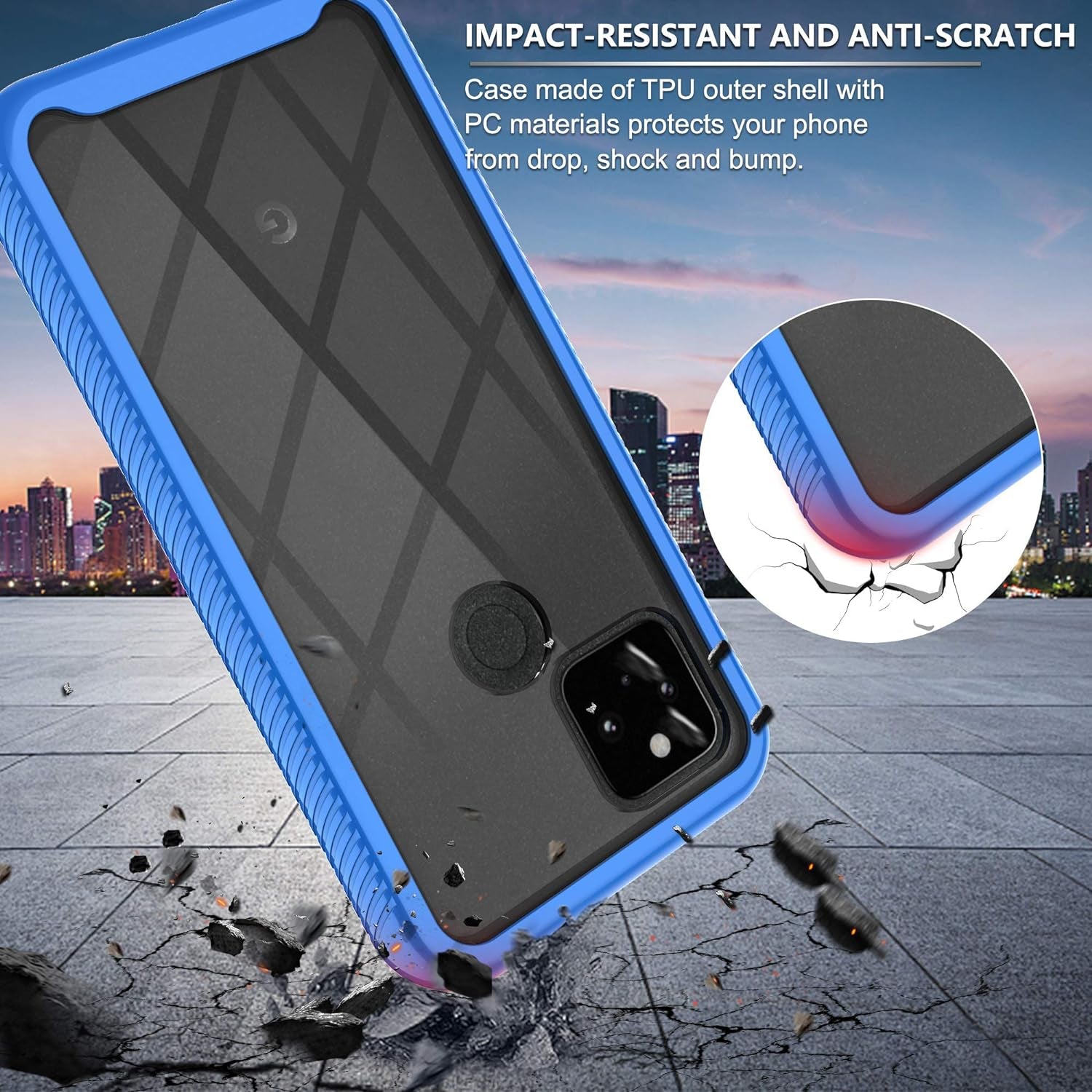 Google Pixel 5 Case,Pixel 5 Phone Case with HD Screen Protector,Gritup [Military Grade] Clear Crystal Shockproof Slim Fit Protective Case for Google Pixel 5 Blue  Gritup   