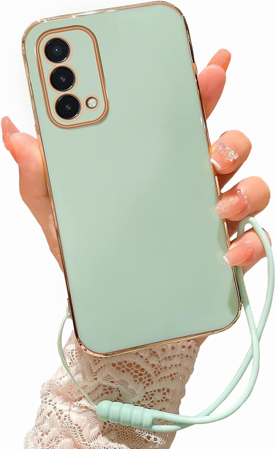 For Oneplus Nord N200 5G Case, N200 Phone Case for Women Electroplating Luxury Bling Aesthetic Trendy Pretty, Full Camera Soft TPU Protection Shockproof Cover for Oneplus Nord N200 5G (Mint Green)  KuDiNi   