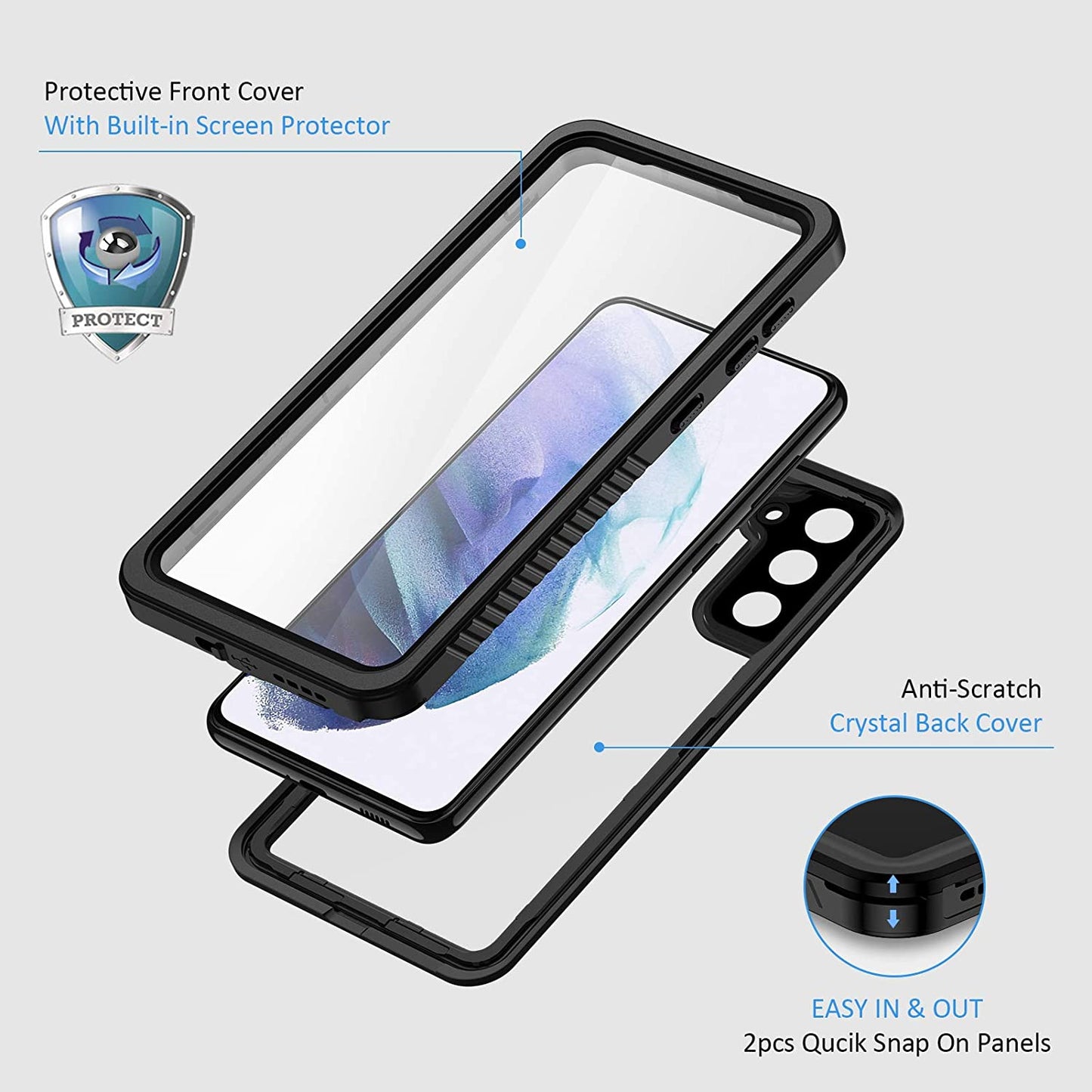 Lanhiem Samsung Galaxy S21 Case, IP68 Waterproof Dustproof Case with Built-In Screen Protector, Rugged Full Body Shockproof Protective Phone Cover for Galaxy S21 5G 6.2 Inch, Black  Lanhiem   